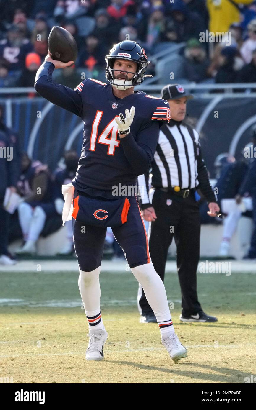 Chicago Bears quarterback Nathan Peterman passes during an NFL football  game against the Minnesota Vikings Sunday, Jan. 8, 2023, in Chicago. (AP  Photo/Charles Rex Arbogast Stock Photo - Alamy