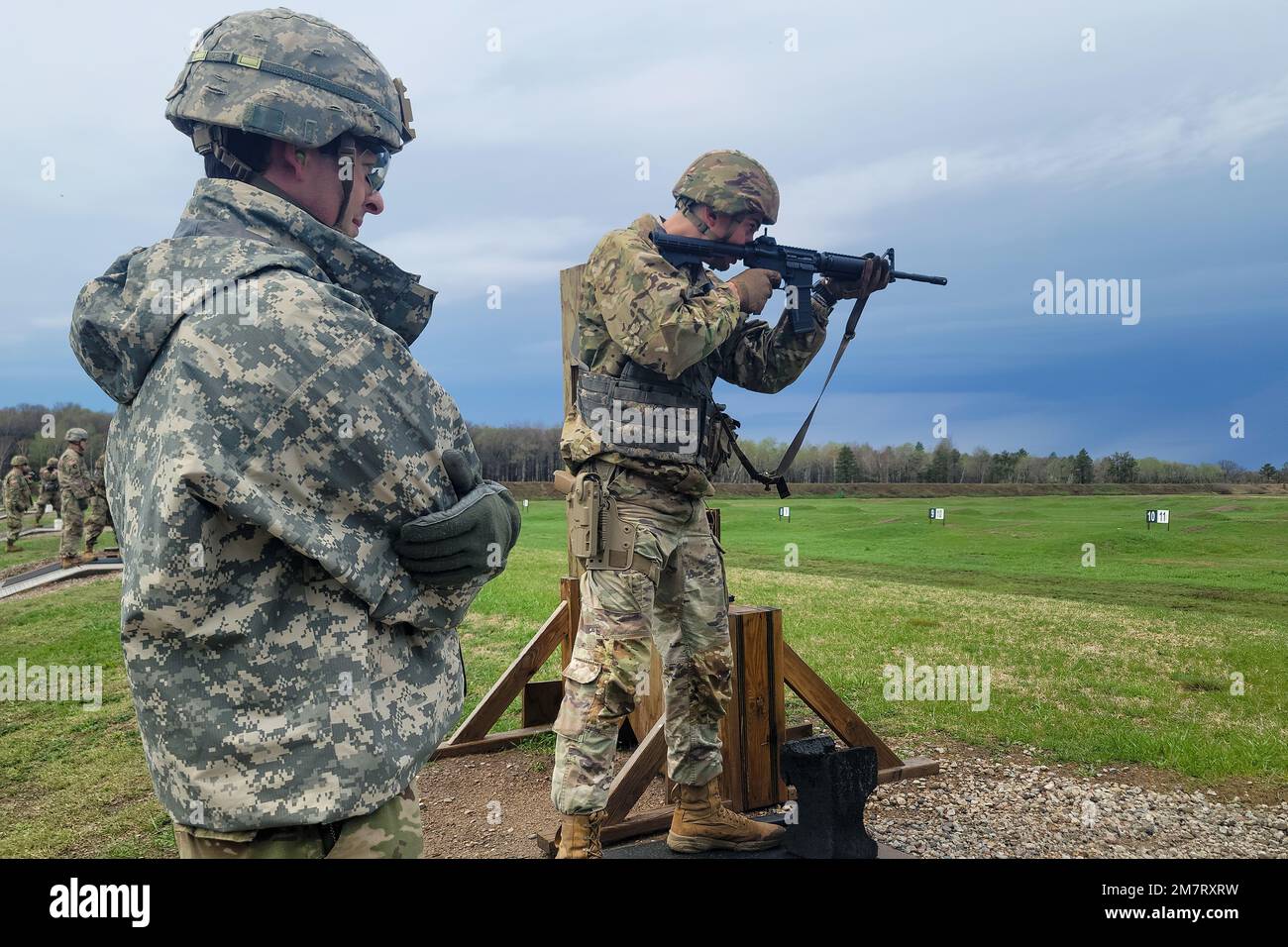 Spc. Nathaniel Miska of Oakdale, Minnesota, a Carpentry and Masonry  Specialist with the Minnesota National Guard's 850th Engineer Company,  fires an M4 carbine. He is one of twelve National Guard Soldiers who