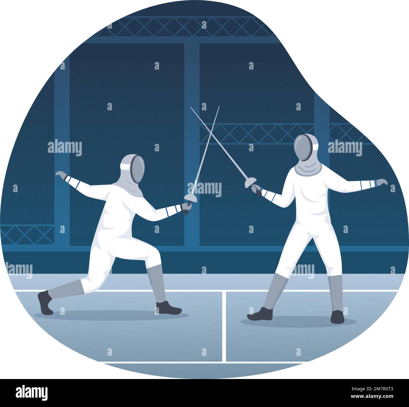 Fencing Player Sport Illustration with Fencer Fighting on Piste and