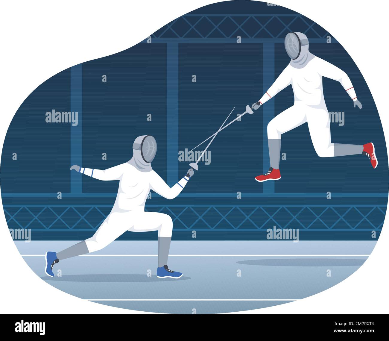 Fencing Player Sport Illustration with Fencer Fighting on Piste and