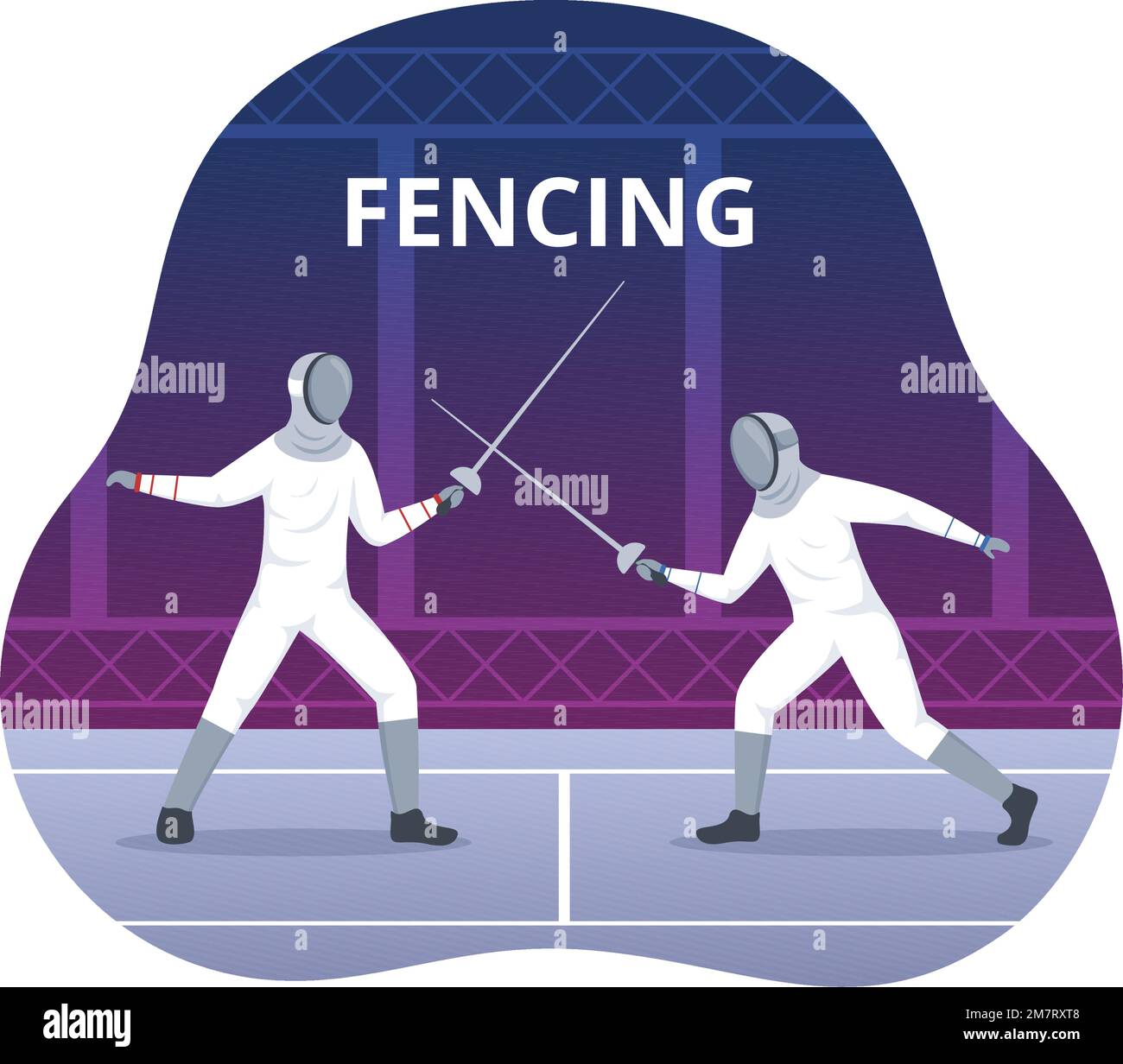 Fencing Player Sport Illustration with Fencer Fighting on Piste and
