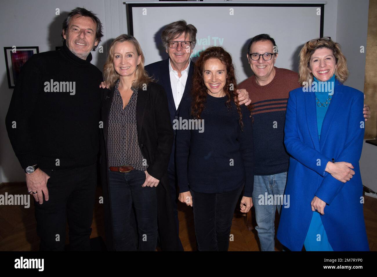 Paris, France on January 10, 2023. Jean-Luc Reichmann, Catherine Marchal,  Christian Cappe, Isabel Otero, Thierry Beccaro and Juliette Tresanini  attending the Festival de Luchon 2023 Press Conference in Paris, France on  January