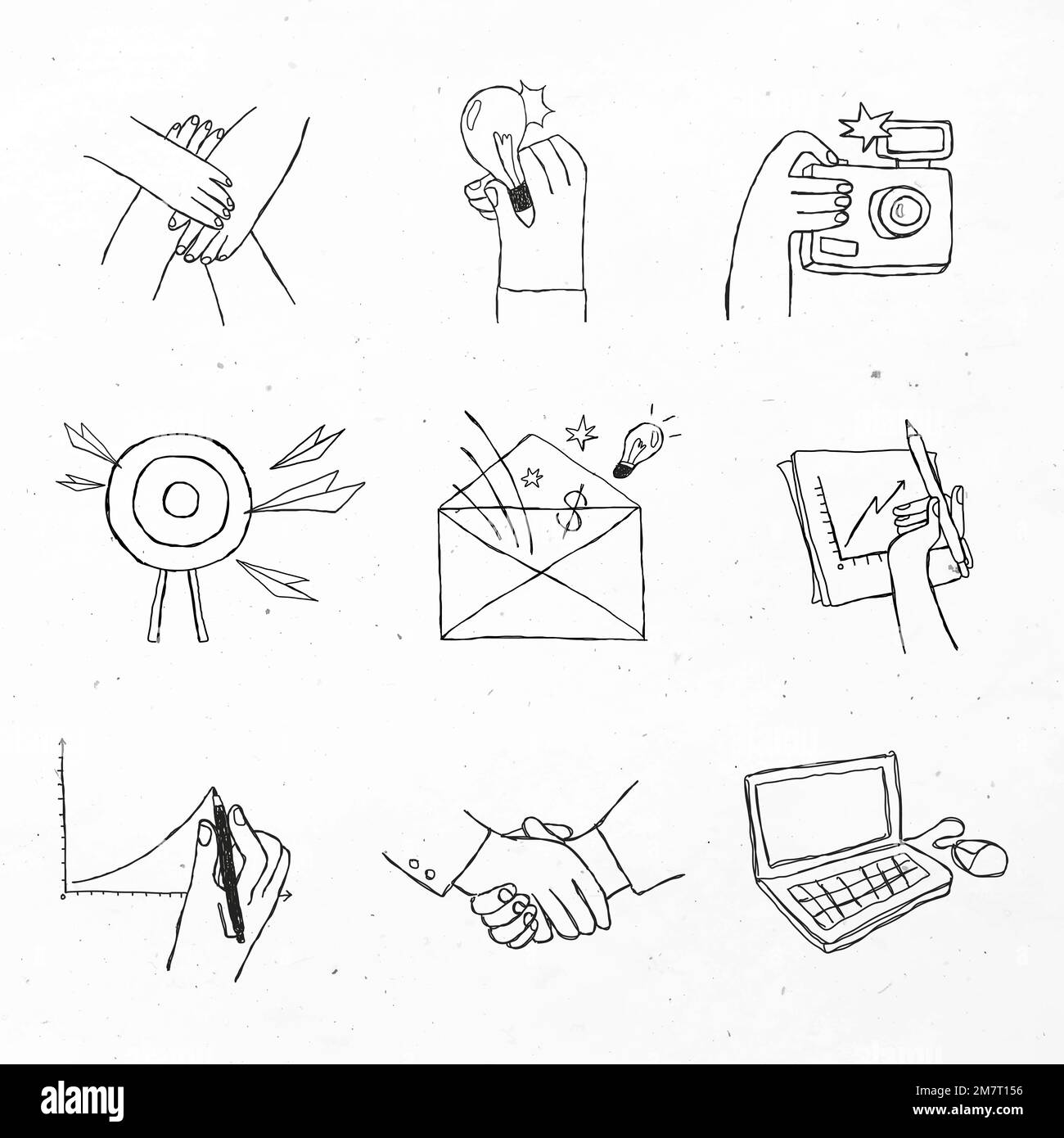 Black teamwork icons vector with doodle art design set Stock Vector