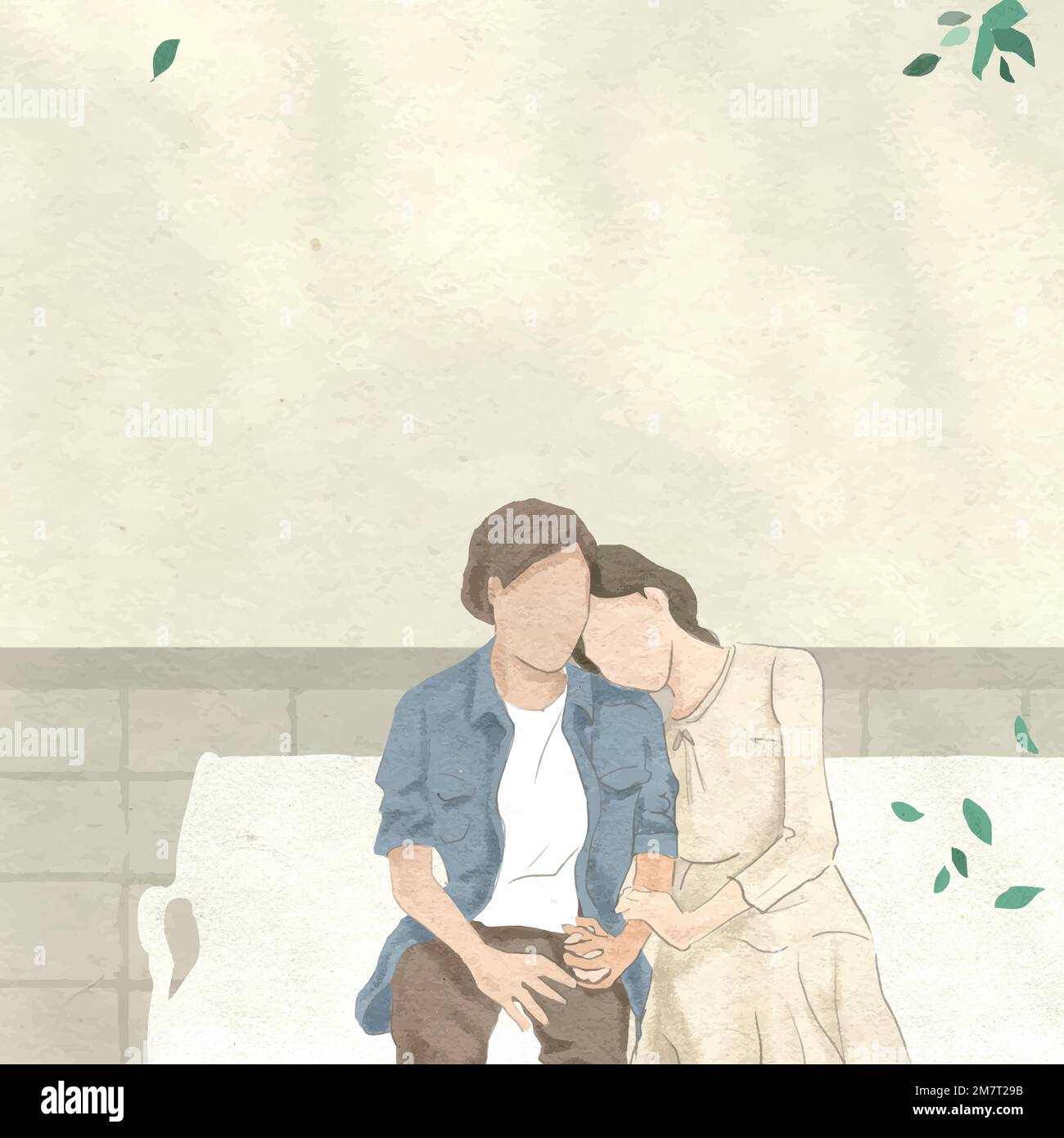 Couple on a date vector in the garden Valentine’s theme hand drawn ...