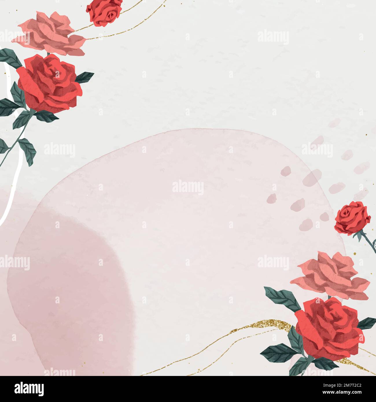 Pink Valentine&rsquo;s roses with gold border vector abstract watercolor background Stock Vector