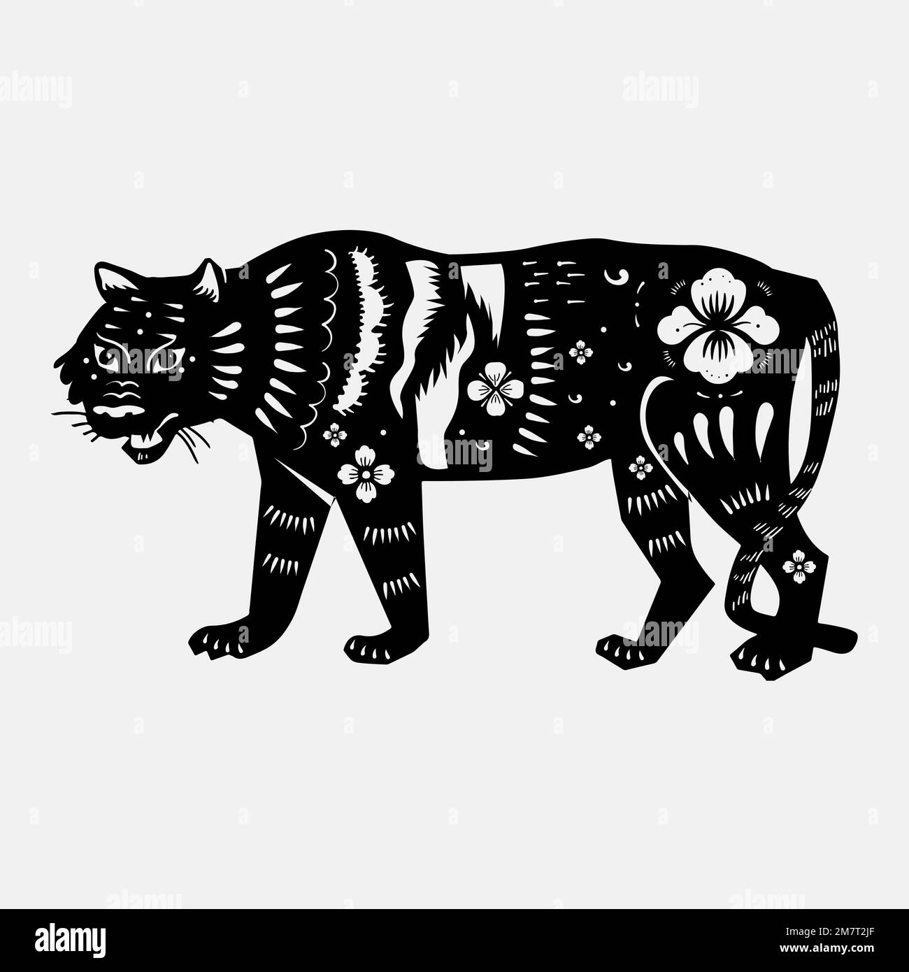 Chinese tiger animal vector sticker black new year sticker Stock Vector