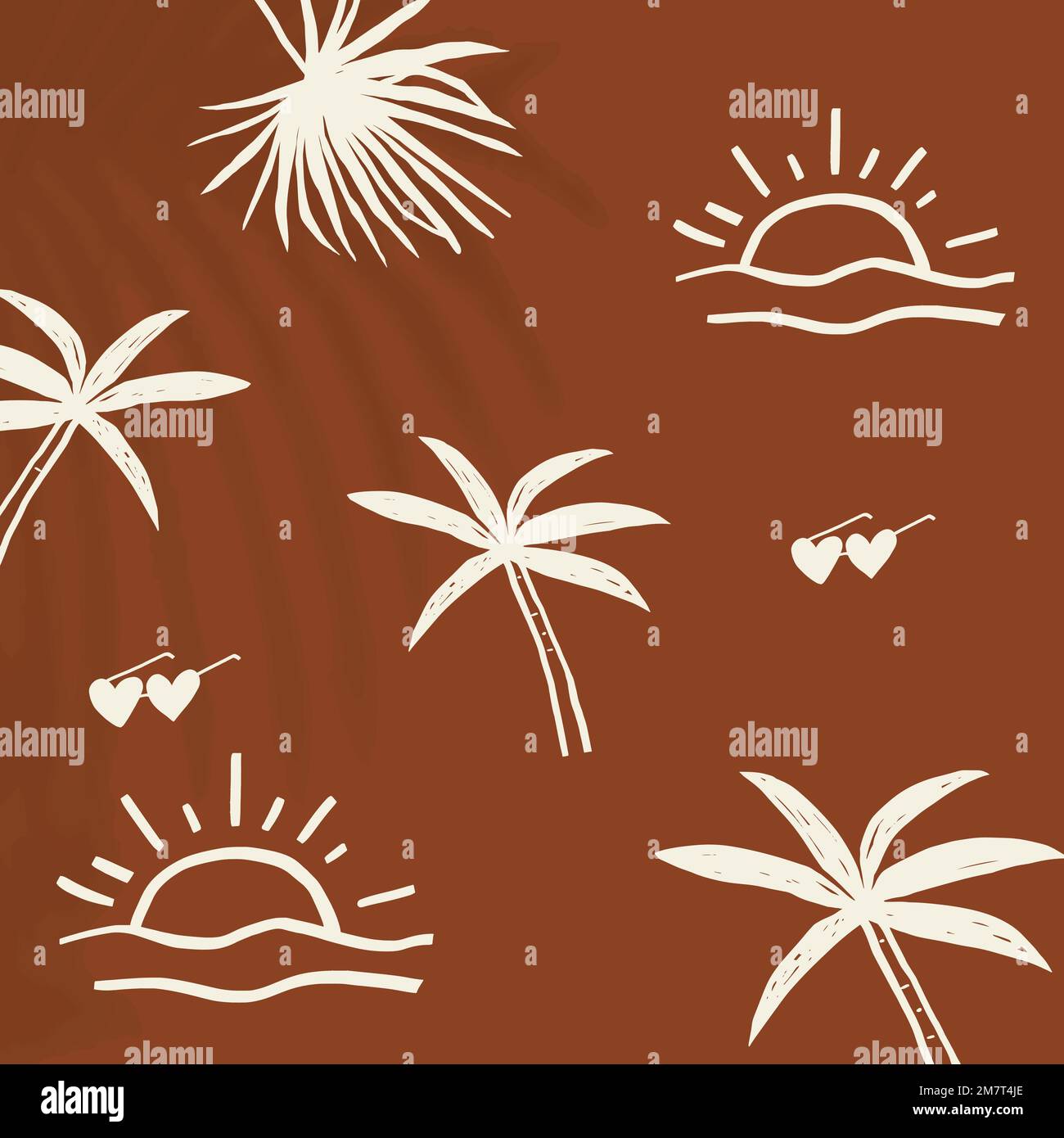 Brown summer vacation background vector with cute doodle graphics Stock Vector