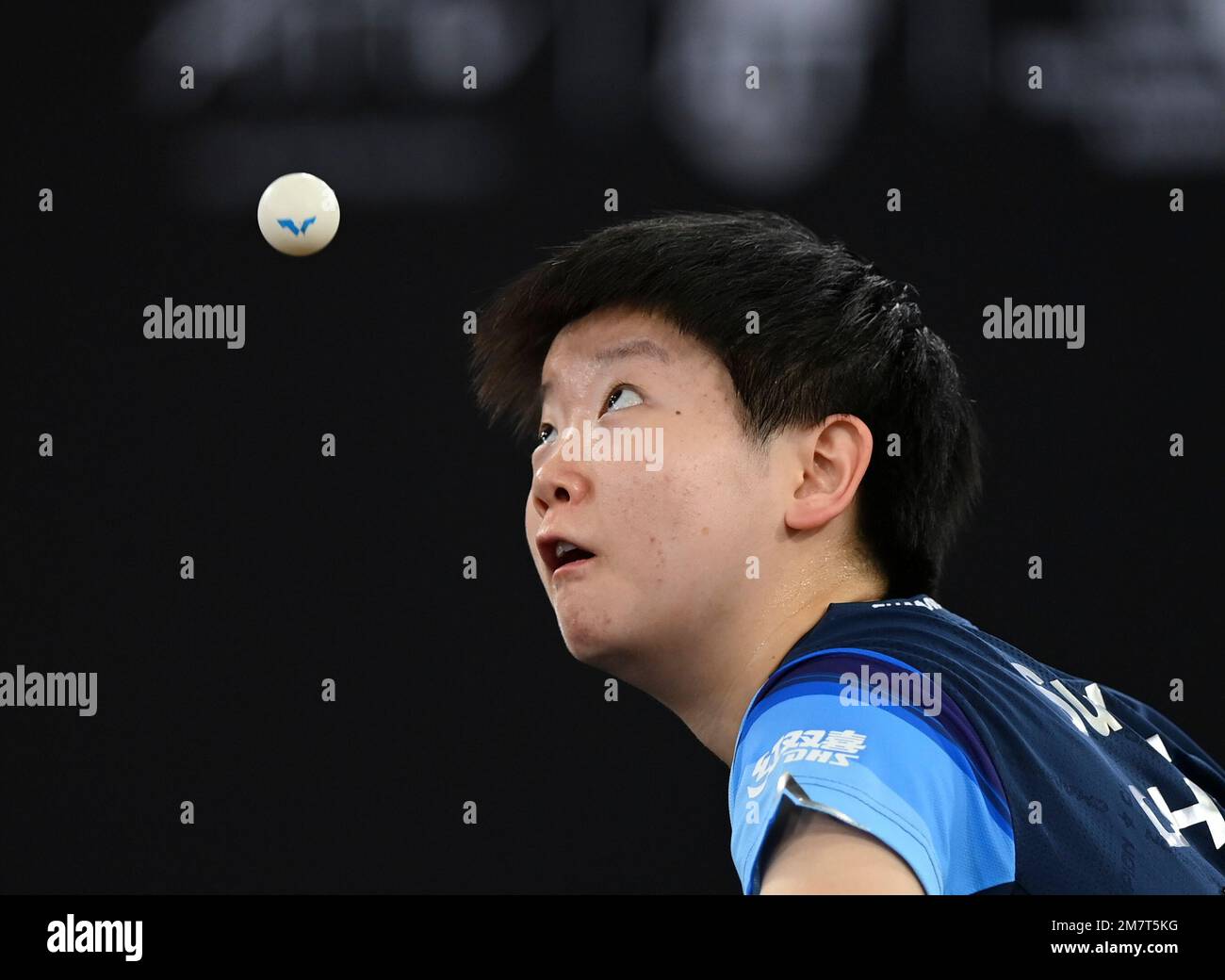 Doha, Qatar. 10th Jan, 2023. Sun Yingsha of China serves during the