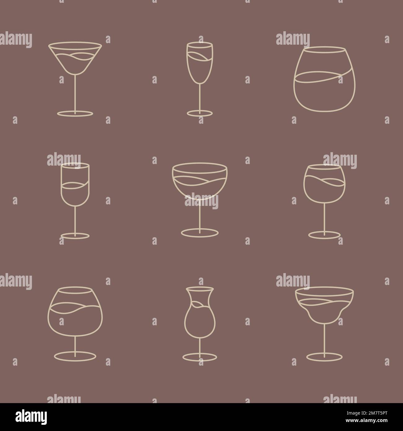 Minimal brandy glass vector graphic line art style set Stock Vector