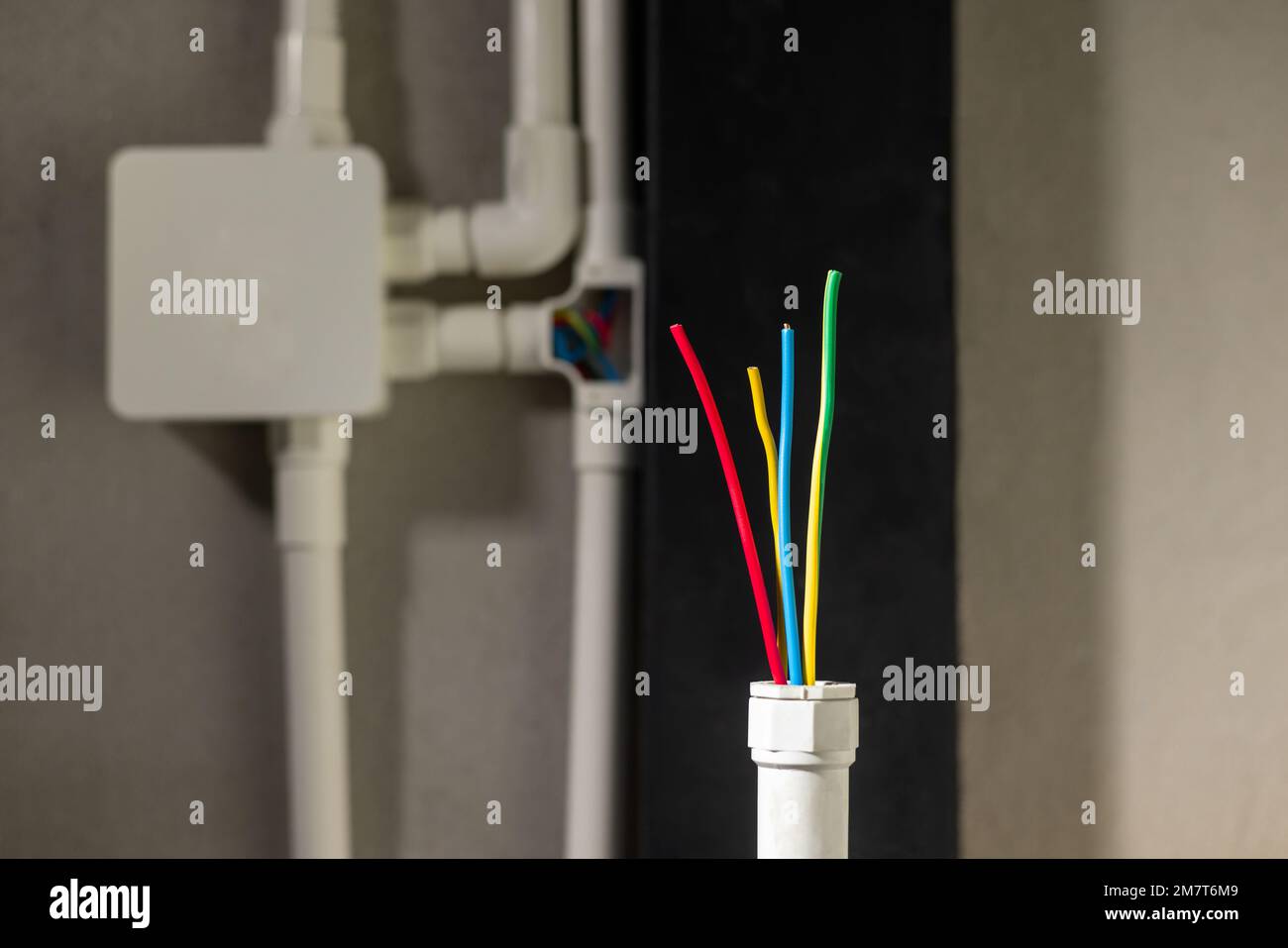 Electrician repair wire in PVC Conduit , renovate home Stock Photo Alamy