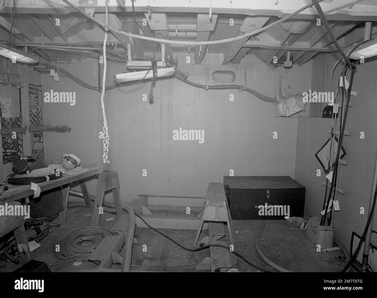The helicopter haul-down and traverse machinery room aboard the guided ...