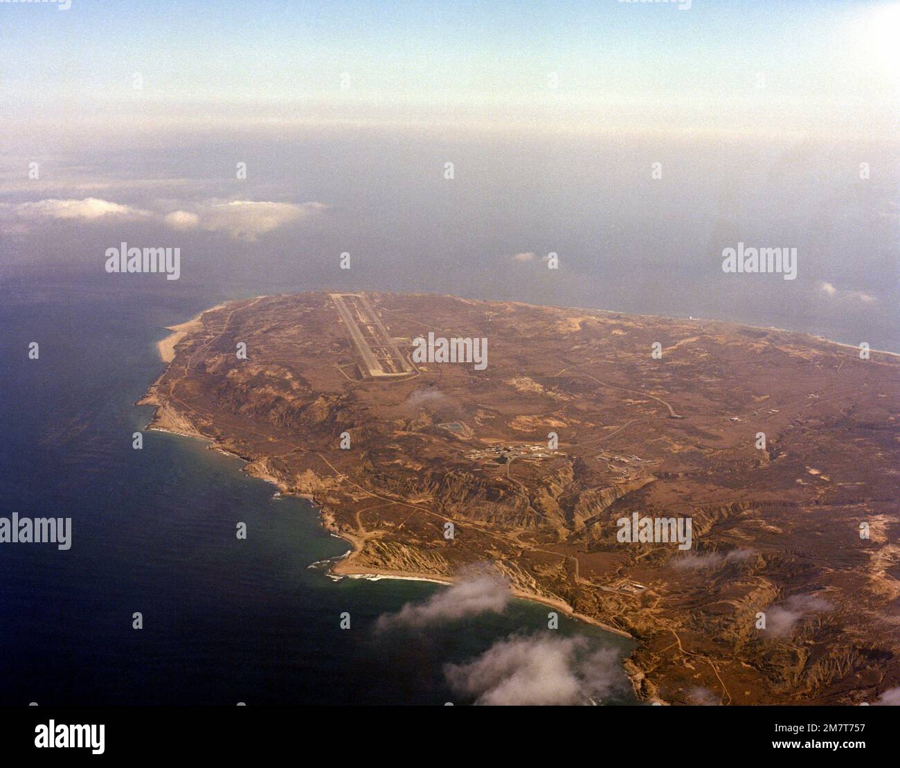 An aerial view of San Nicolas Island, part of the Pacific Missile Test Center Range. Base: Naval Air Station, Point Mugu State: California (CA) Country: United States Of America (USA) Stock Photo