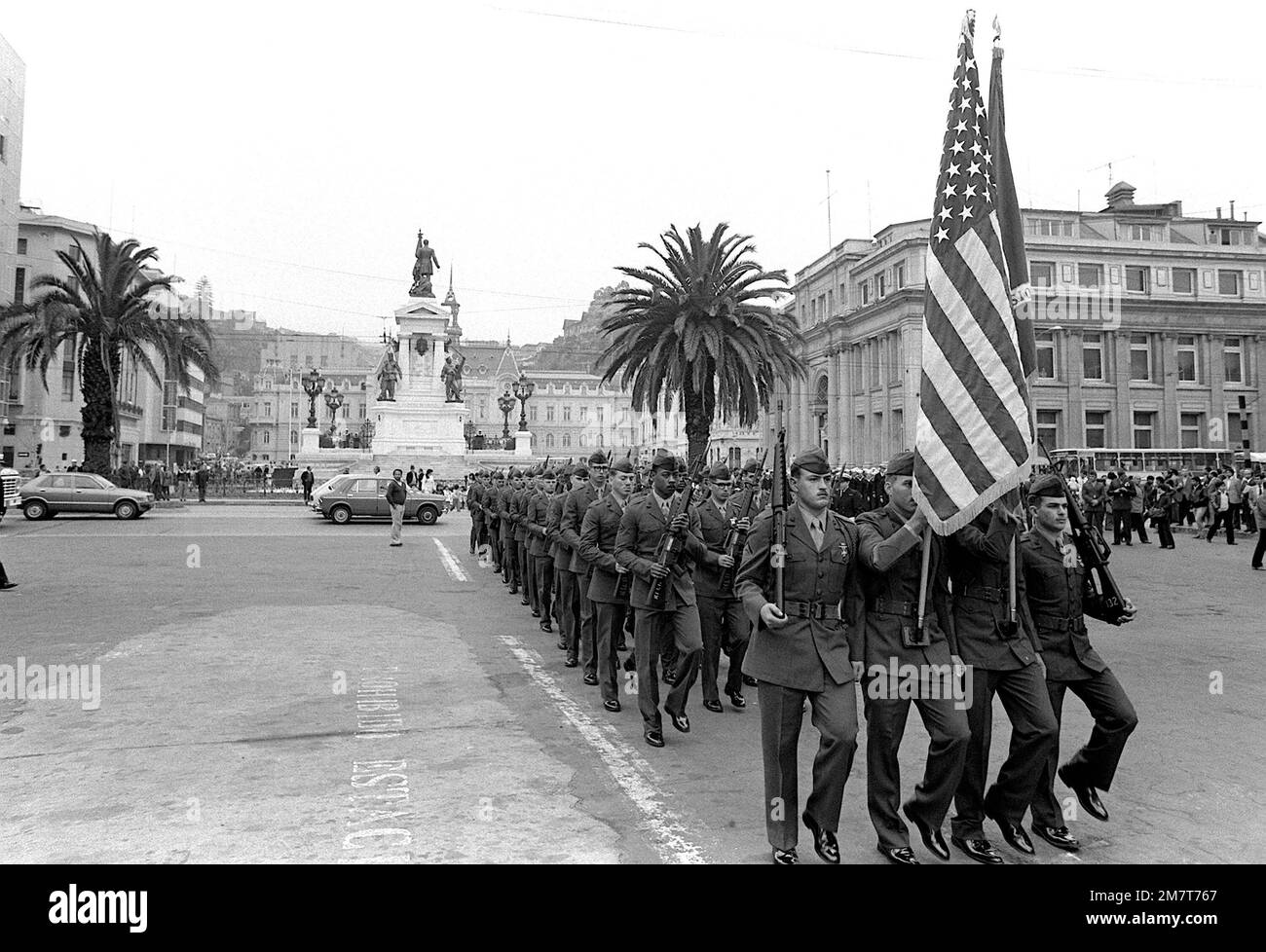 U.S. Marine Co. K, 3rd Bn., 6th Mar., marched in a parade ceremony for