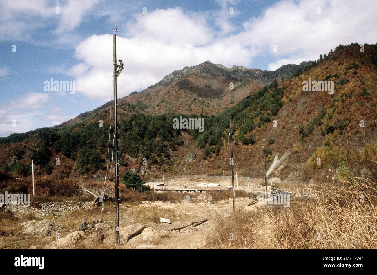 A view of triple doublet highfrequency antennas just installed, as an