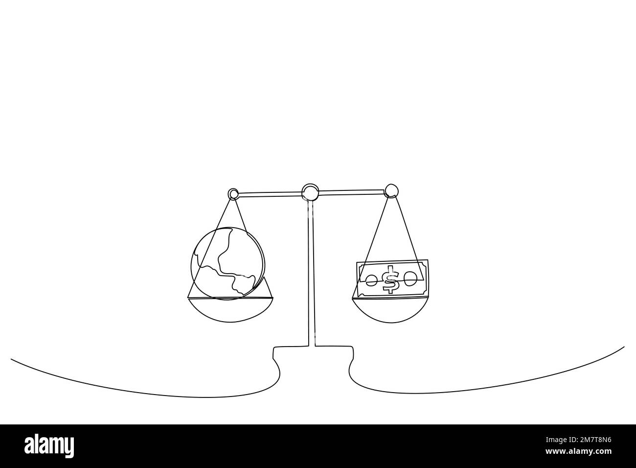 Illustration of businessman with globe and banknote in balance or