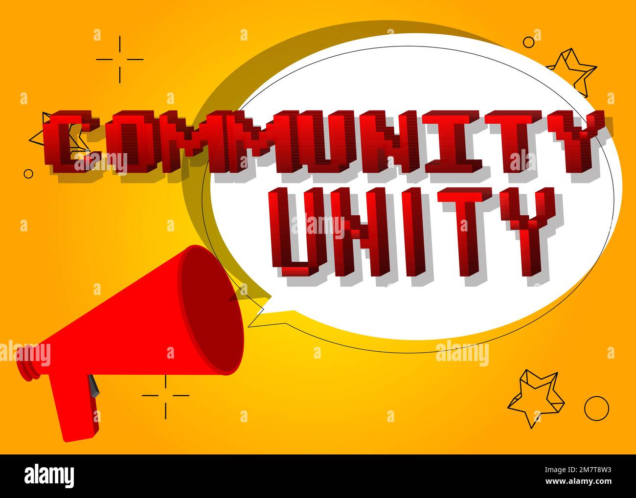 Community unity text with cartoon megaphone vector announcement