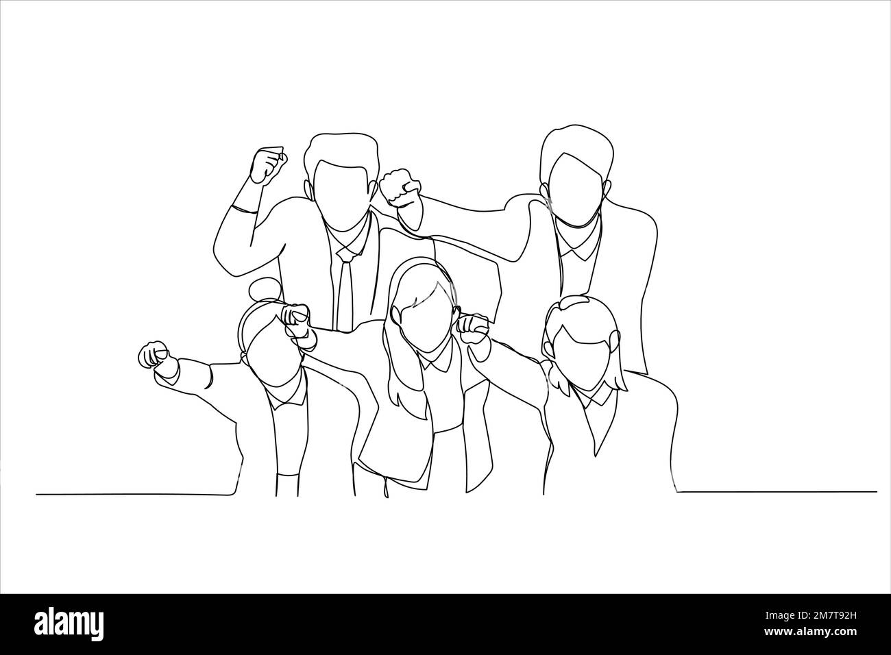 Drawing of group of salesman and woman who look up. Single line art style Stock Vector