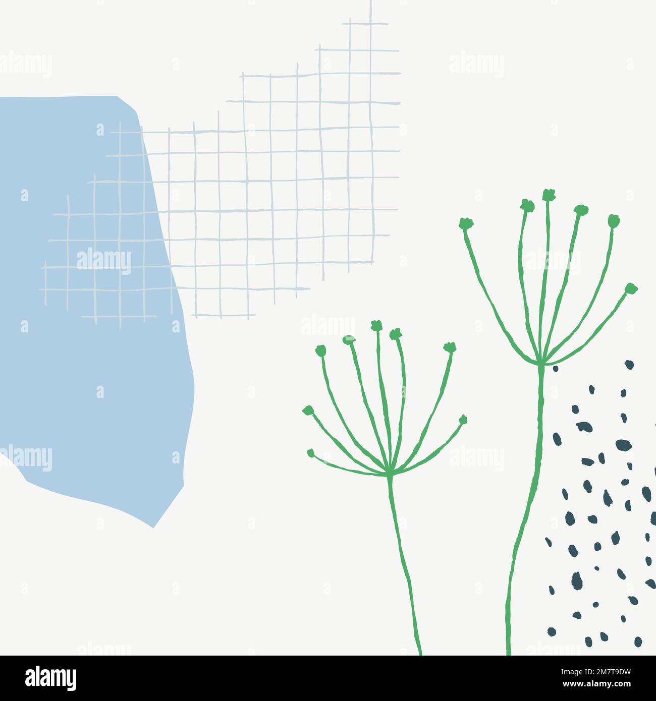 White grid floral background vector with dandelion flower doodle Stock Vector