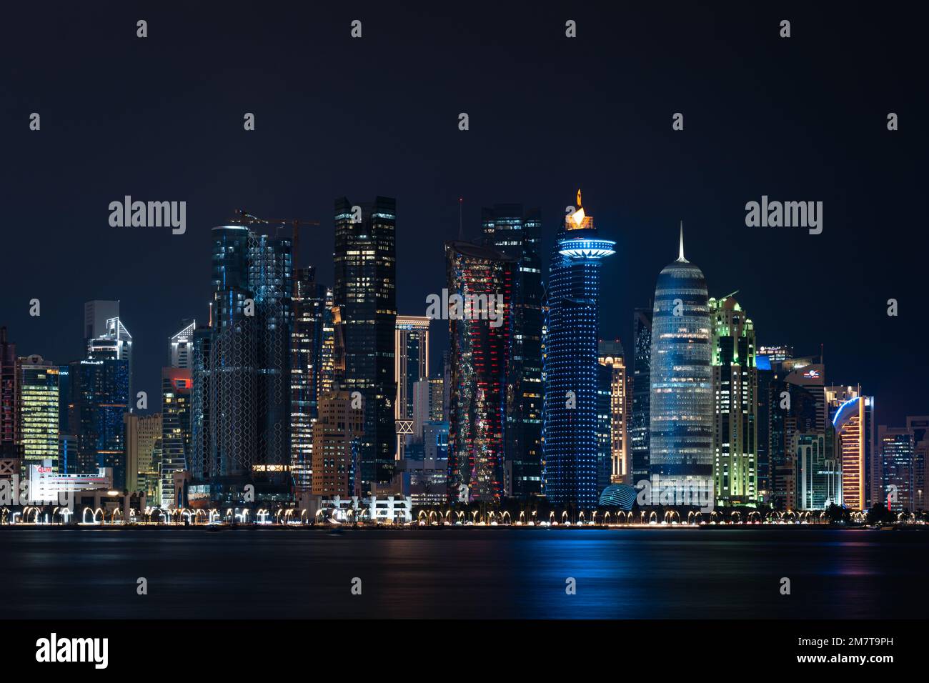 West bay Doha skyline at night, Qatar, Middle East Stock Photo - Alamy