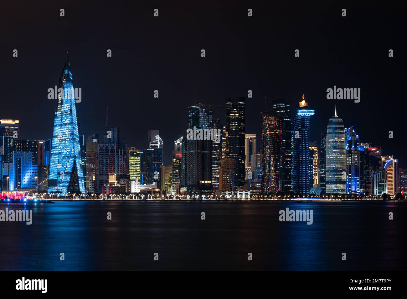 West bay Doha skyline at night, Qatar, Middle East Stock Photo - Alamy