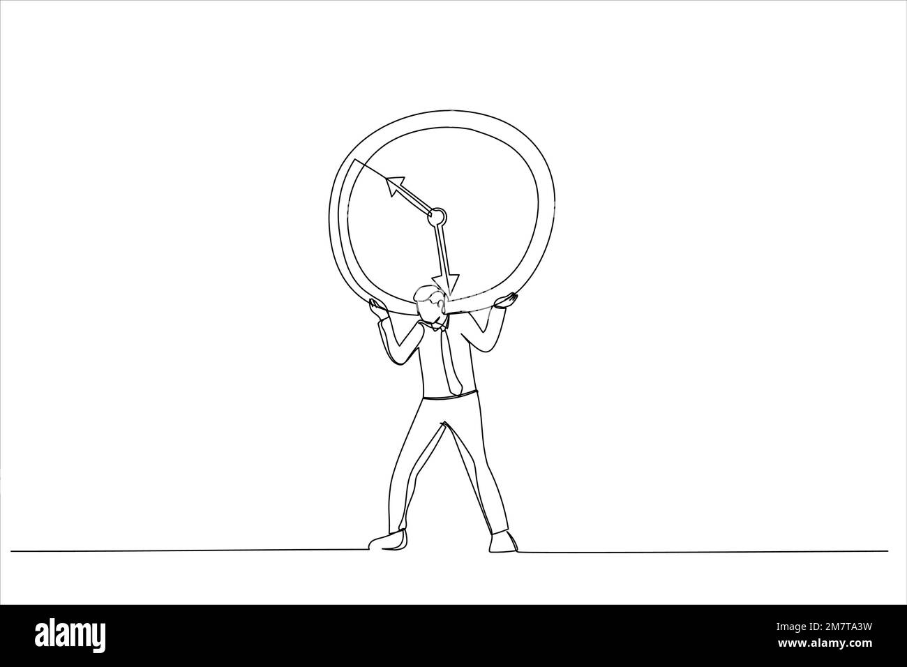 Illustration of businessman salary man carry heavy big clock burden