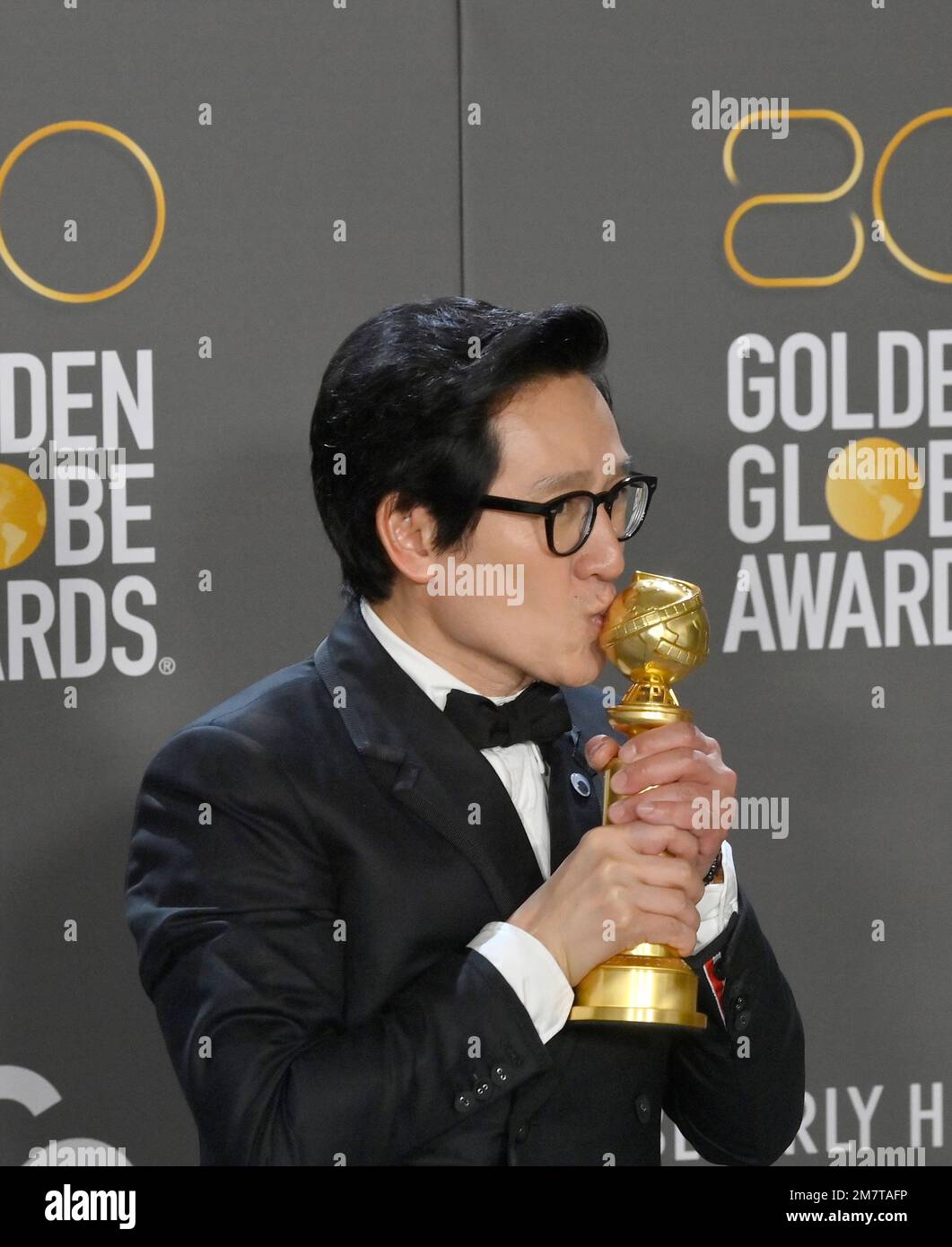 Beverly Hills, United States. 10th Jan, 2023. Ke Huy Quan appears backstage  after winning the award for Best Supporting Actor in a Motion Picture award  for "Everything Everywhere All at Once" during