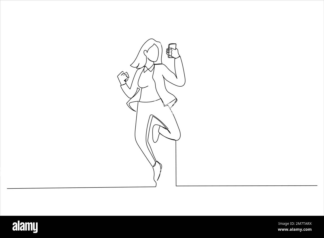 Illustration of woman standing isolated over white background, using mobile phone, celebrating, jumping. One continuous line art style Stock Vector Image & Art - Alamy Illustration of woman standing isolated over white background, using mobile phone, celebrating, jumping. One continuous line art style Stock Vector Image & Art - Alamy