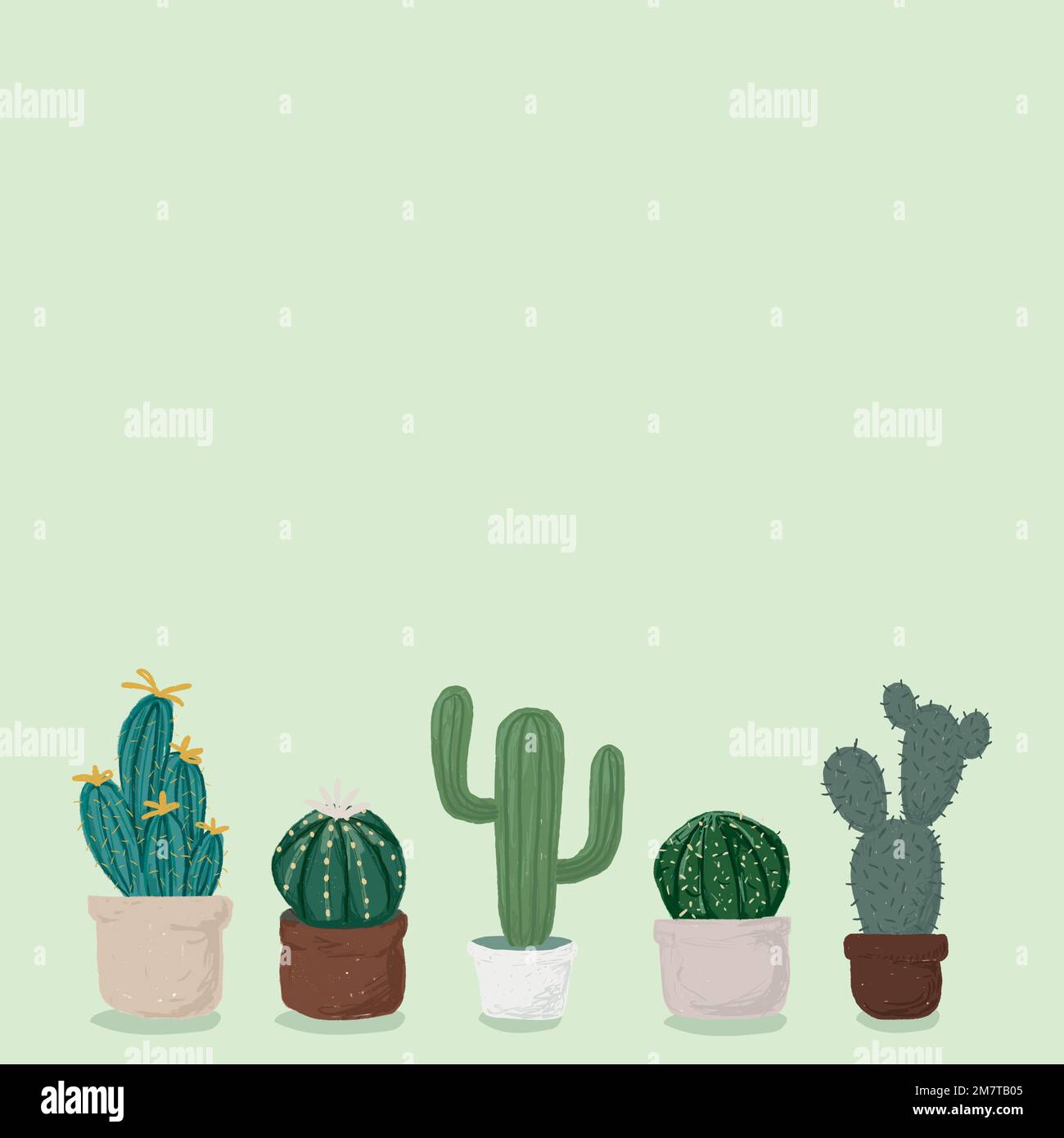 Cactus pot green background vector cute hand drawn style Stock Vector