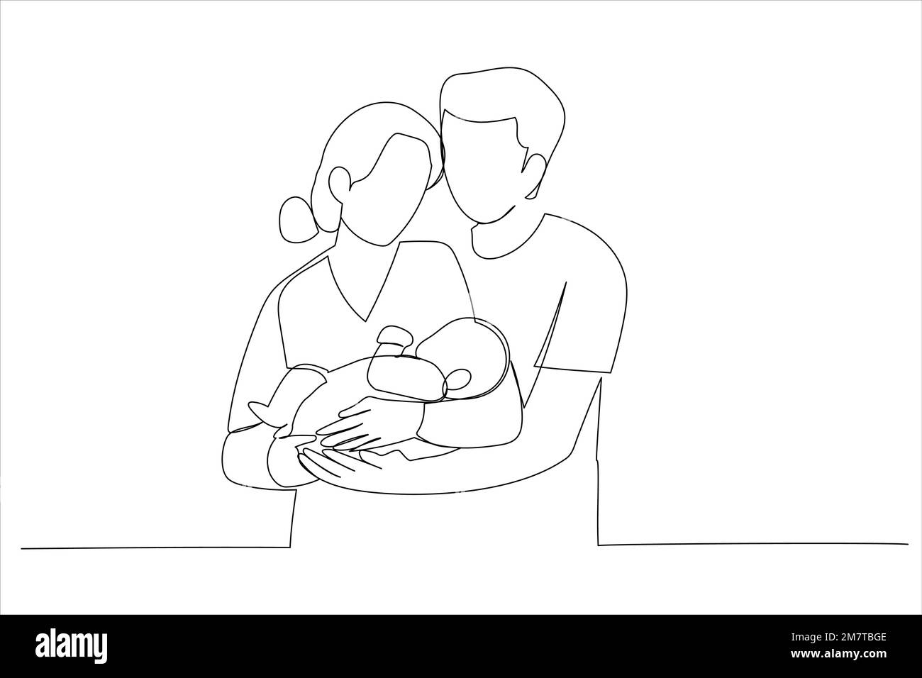 Illustration of woman and man holding a newborn. Mom, dad and baby. One ...