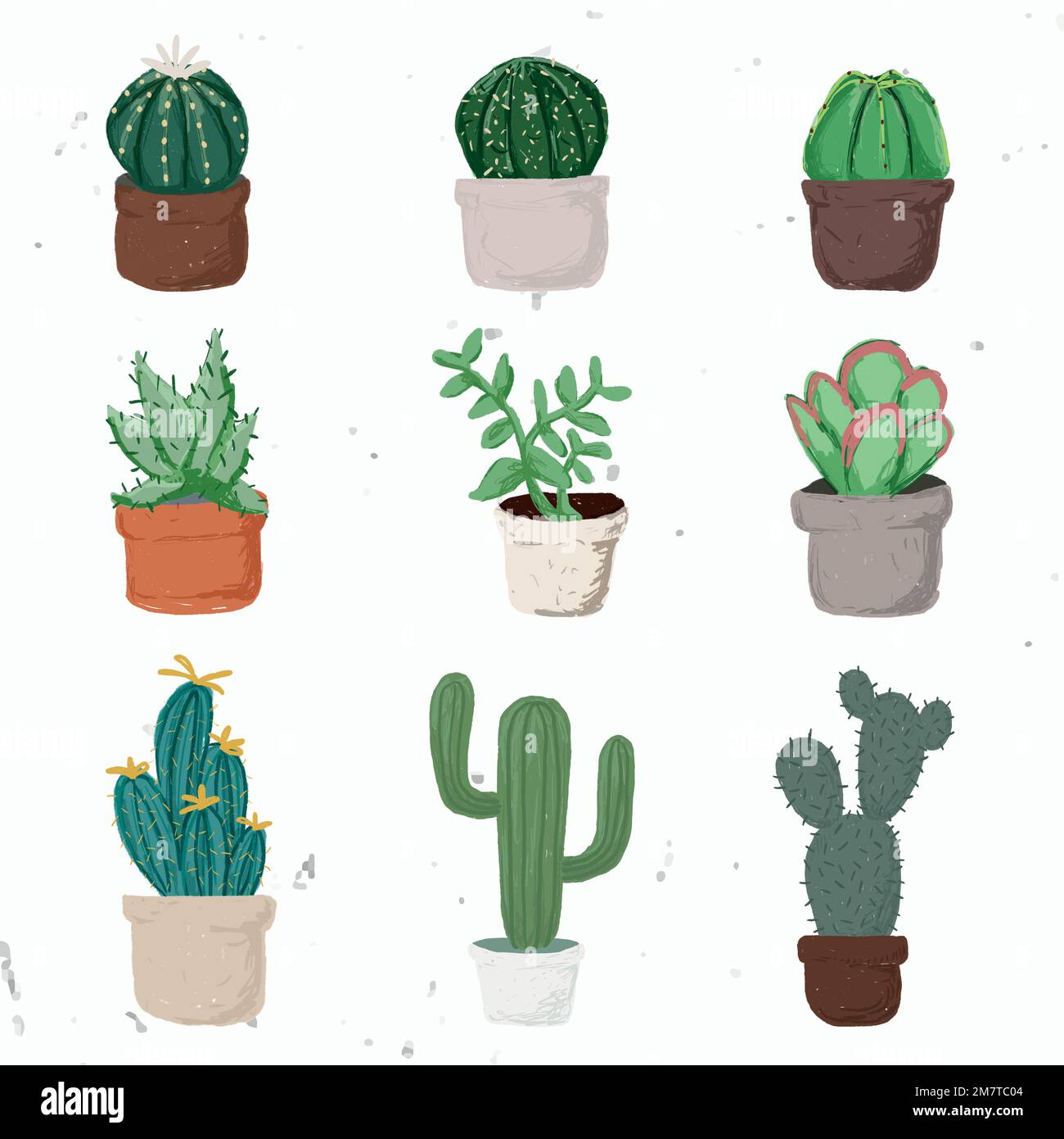 Cute potted plant element vector set succulent plants in hand drawn ...