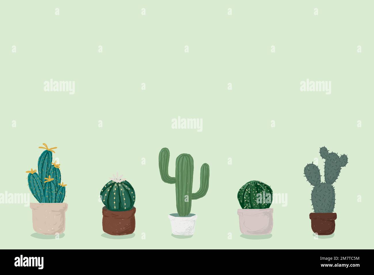 Cactus pot green background vector cute hand drawn style Stock Vector