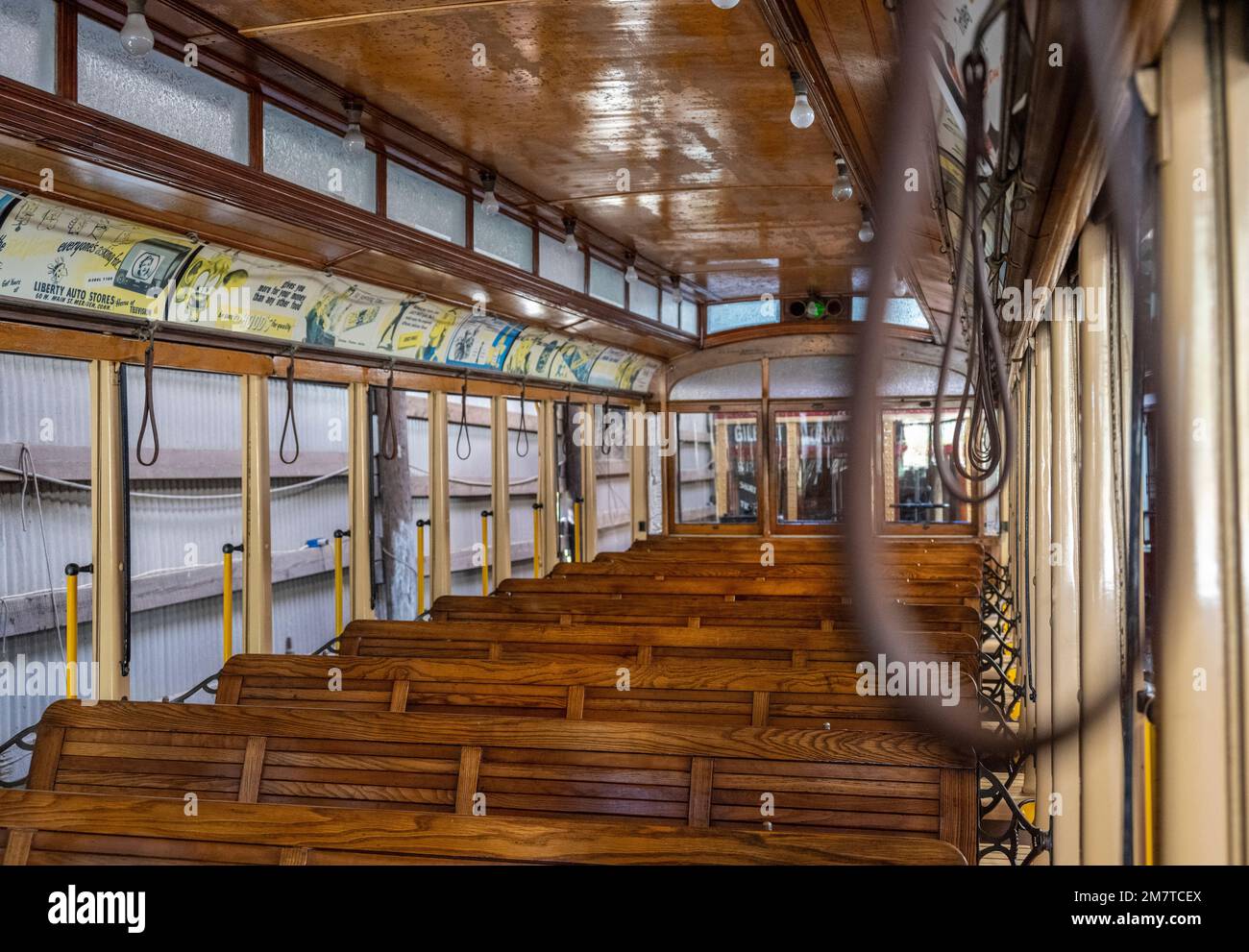 inside trolley car 303 in New Haven Connecticut sometimes used to transport people to Yale Stock Photo