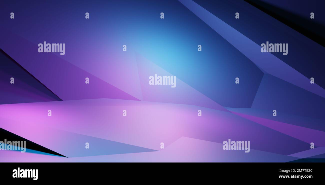 3d rendering of purple and blue abstract geometric background. Scene for advertising, technology, showcase, banner, cosmetic, business, metaverse Stock Photo