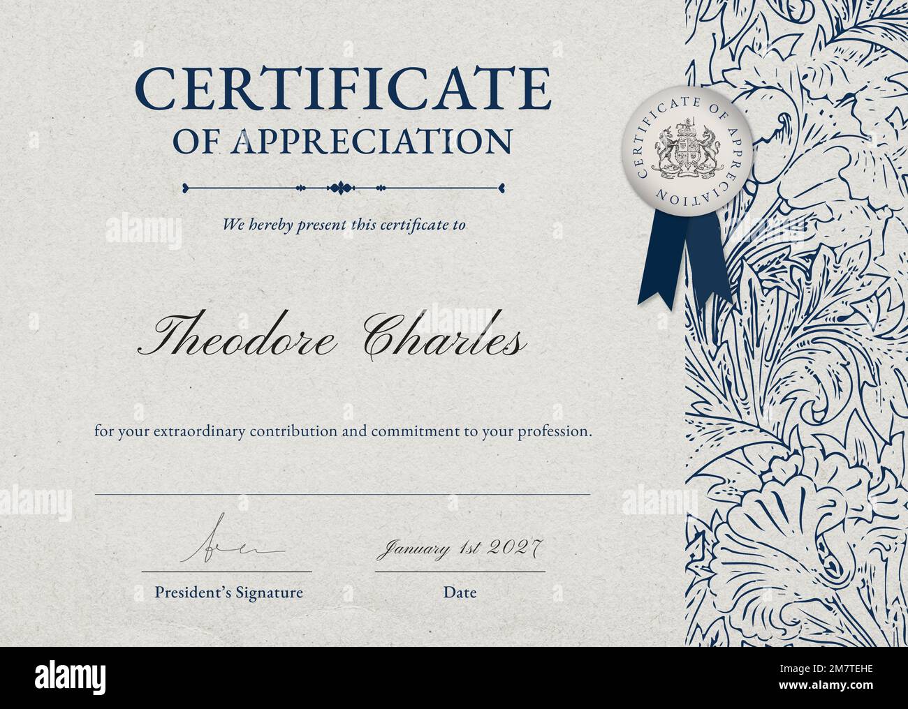 Vintage floral certificate template vector in classy style Stock Vector