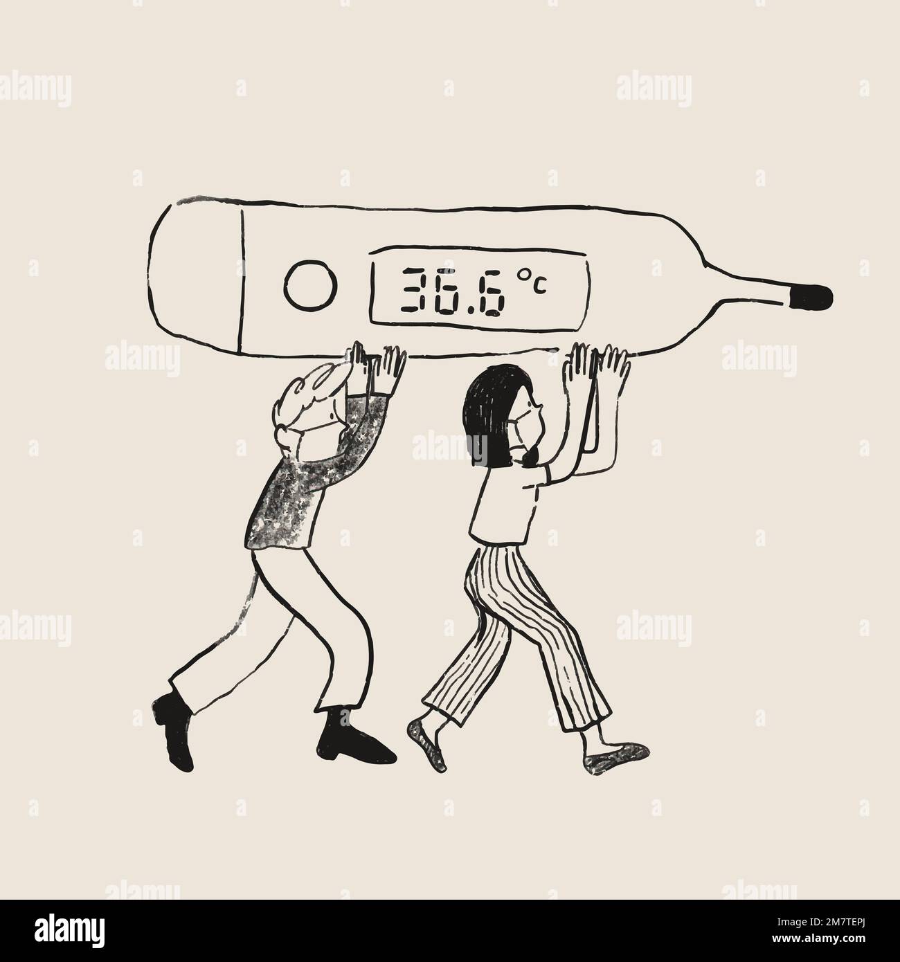 Normal body temperature vector element people carry thermometer