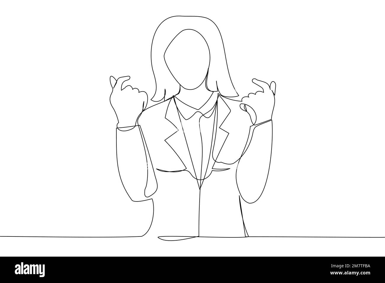 businesswoman showing korean finger hearts express sympathy or like. One line style art Stock Vector
