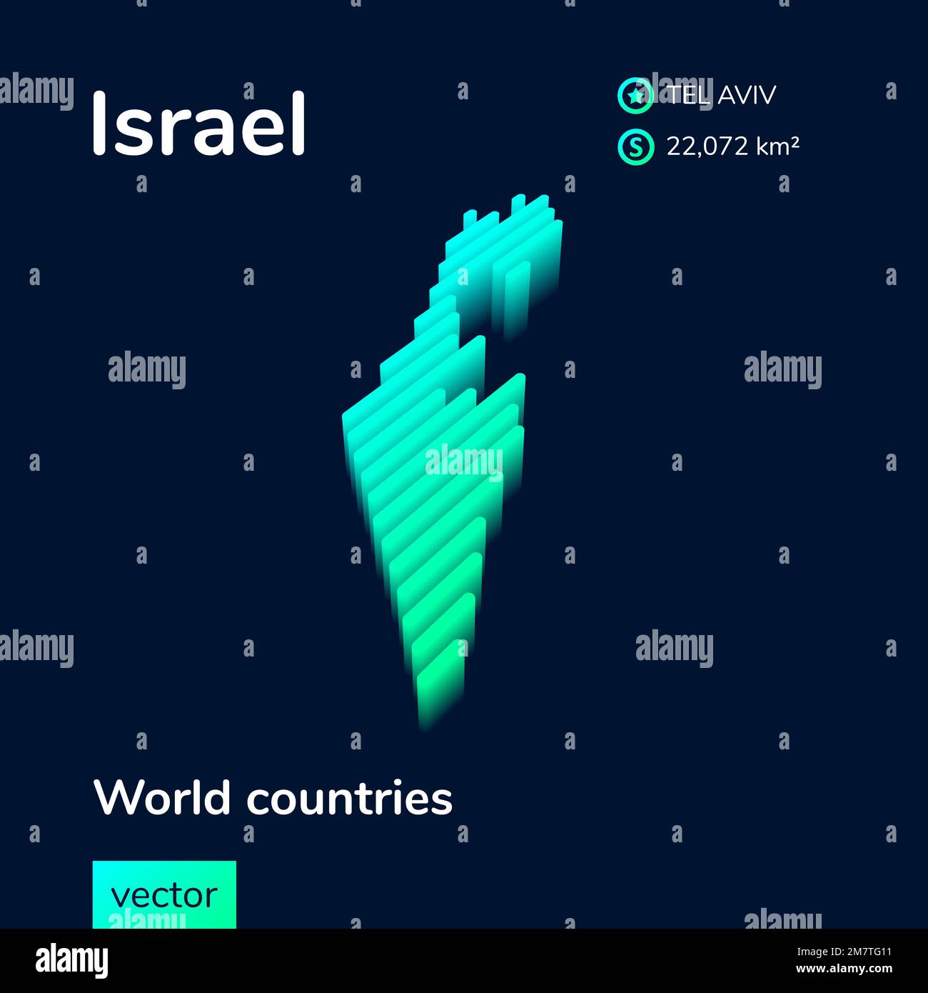 3D map of Israel. Stylized striped vector isometric Map of Israel is in