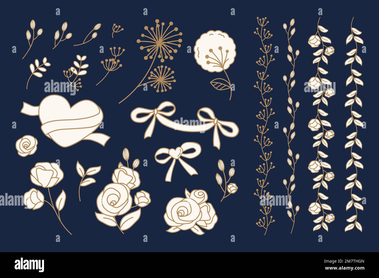 Heart and floral doodle collection vector Stock Vector