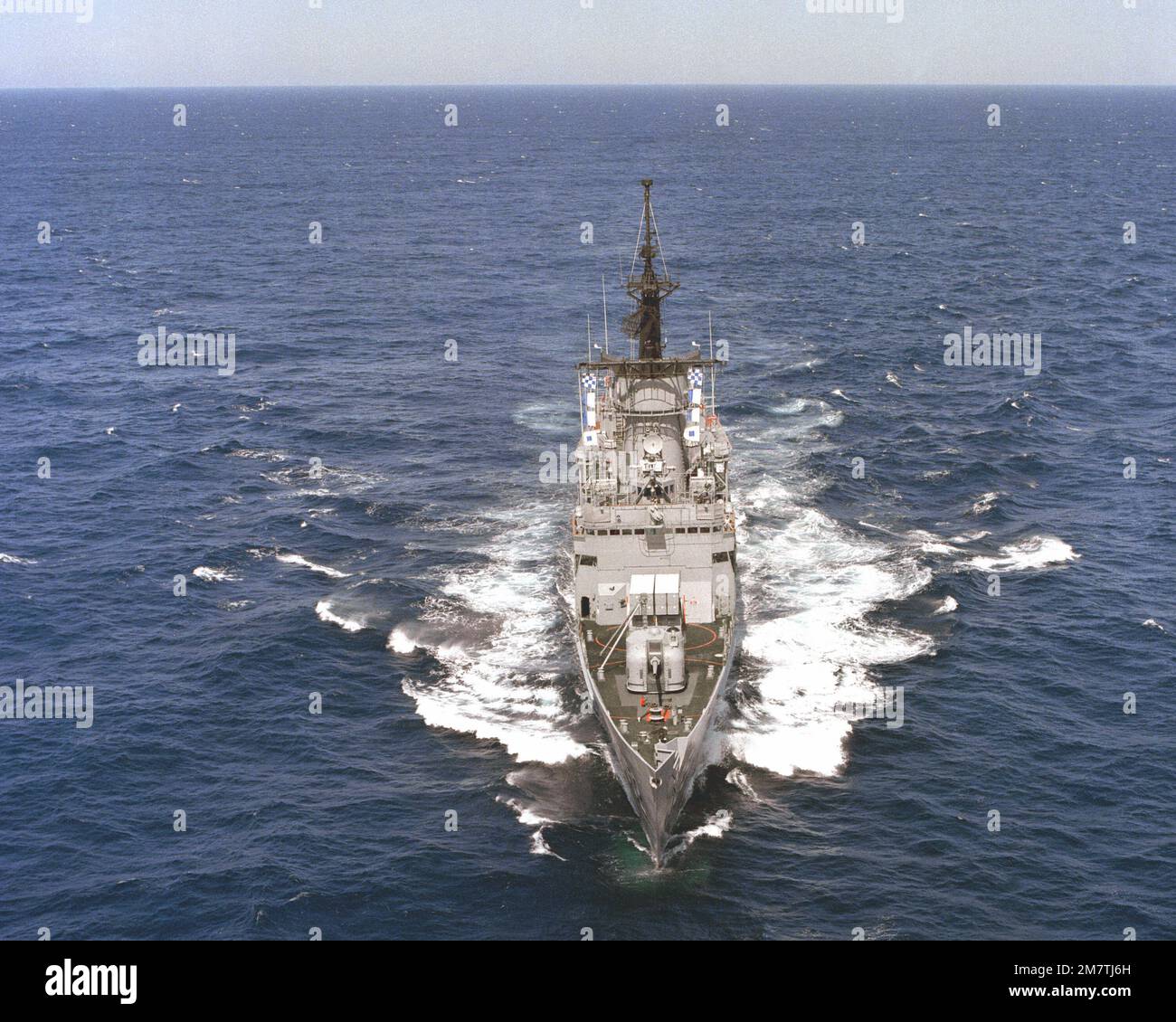 Aerial bowon view of the frigate USS KNOX (FF1052) underway off the