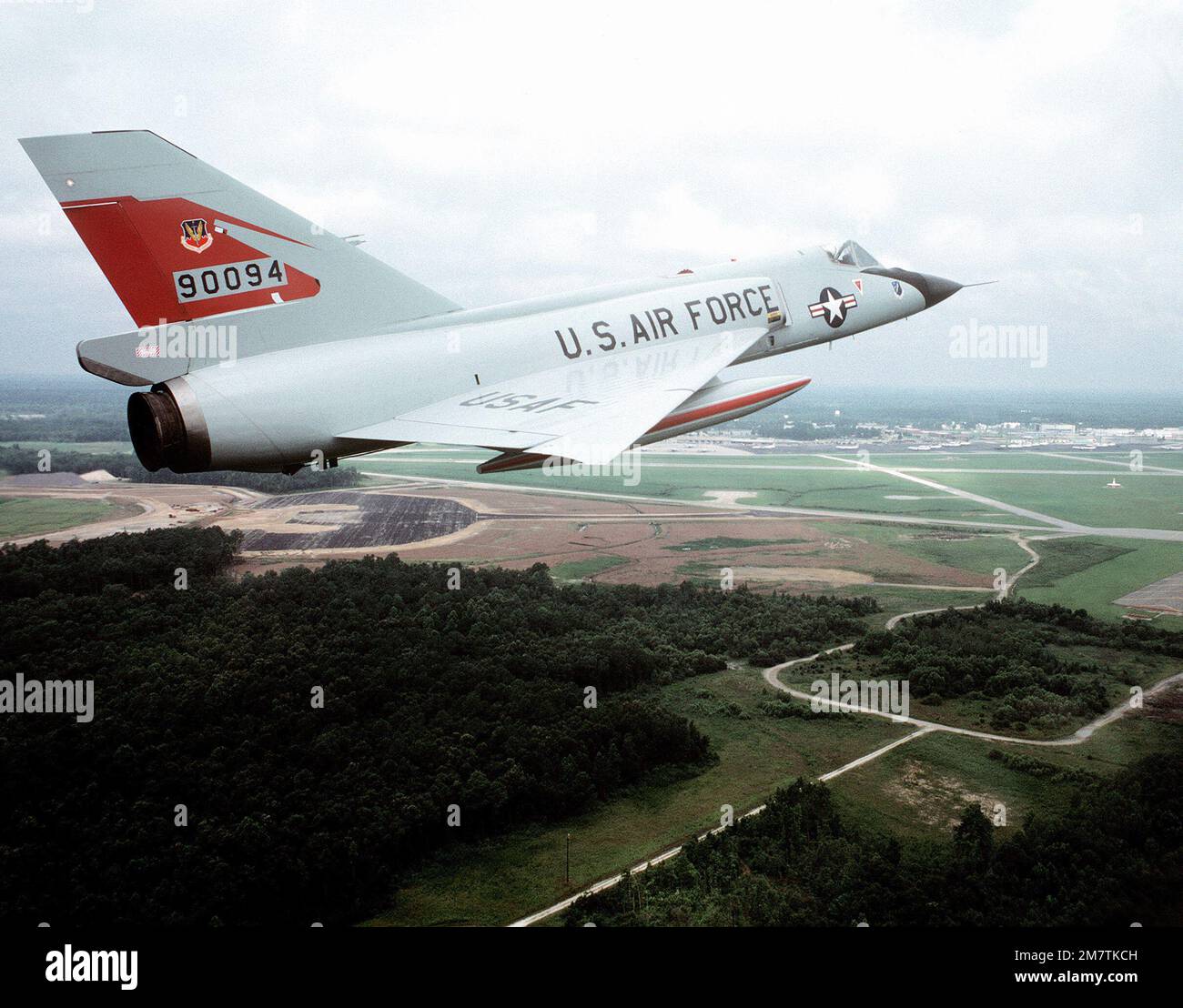 An airtoair right side view of an F106 Delta Dart aircraft from the