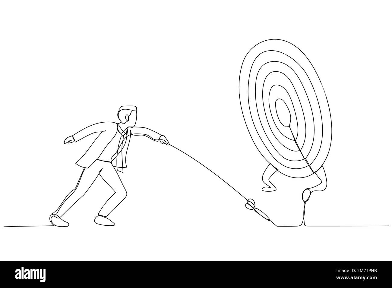Drawing of businessman try to hit a target. Single continuous line art Stock Vector