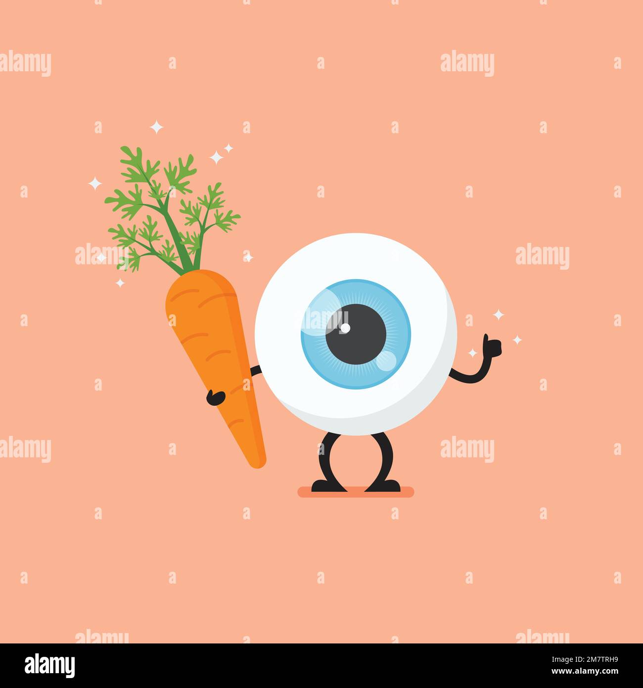 Eye ball holding fresh carrot. Eye health care by food. Vector illustration Stock Vector