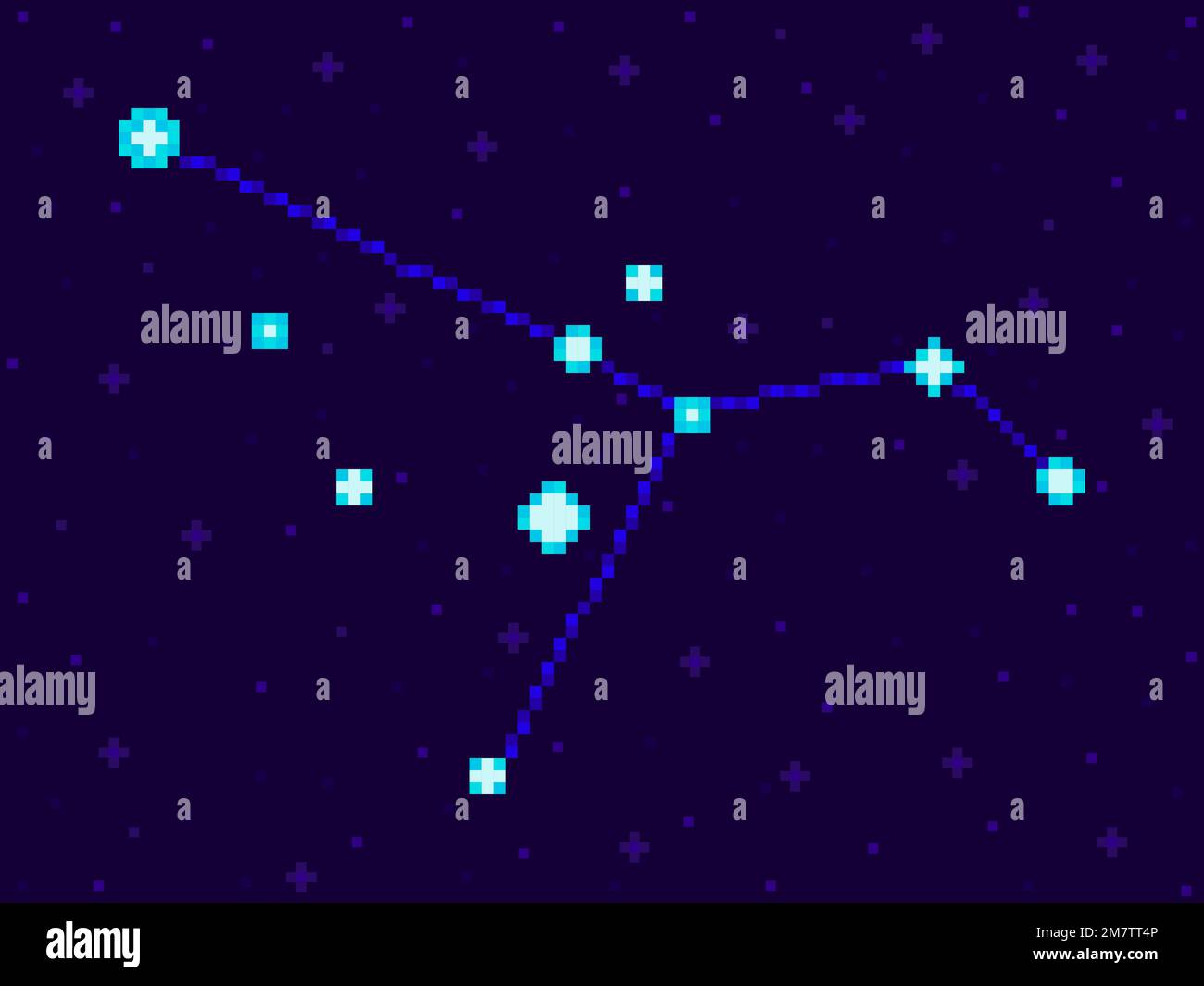 Columba constellation in pixel art style. 8-bit stars in the night sky in retro video game style. Cluster of stars and galaxies. Design for applicatio Stock Vector