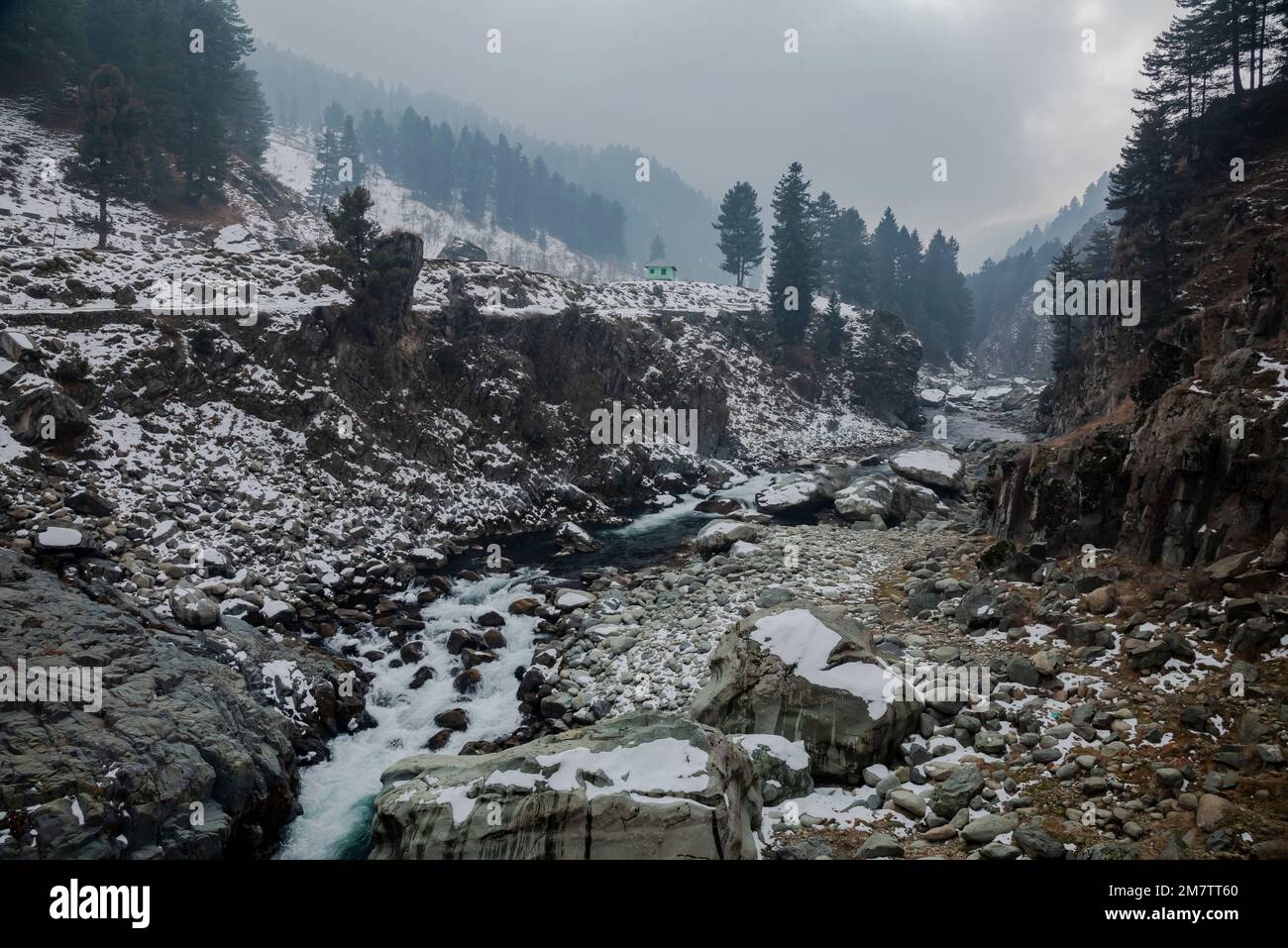 January 10, 2023, Kulgam, Jammu and Kashmir, India River Veshu flows