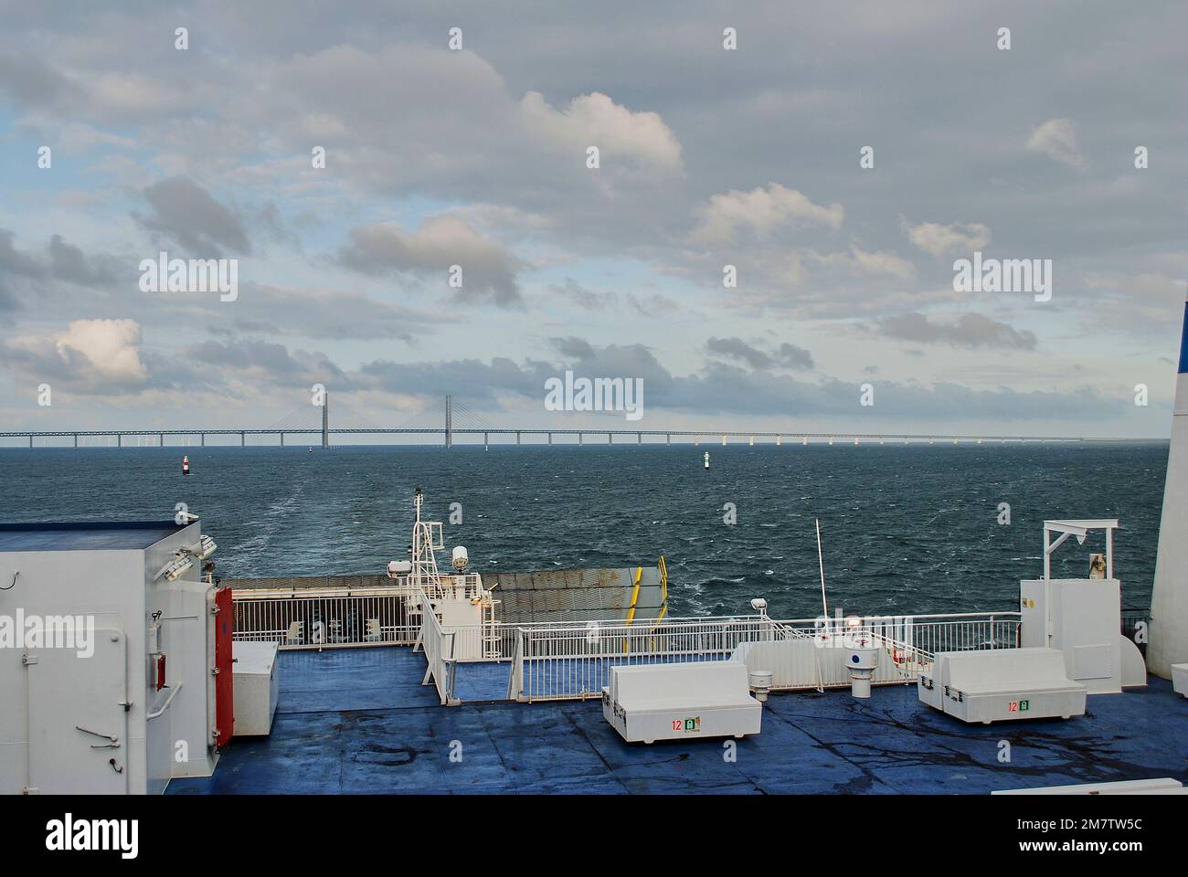 Car ferry crossing underneath the Oresund bridge on the way from ...