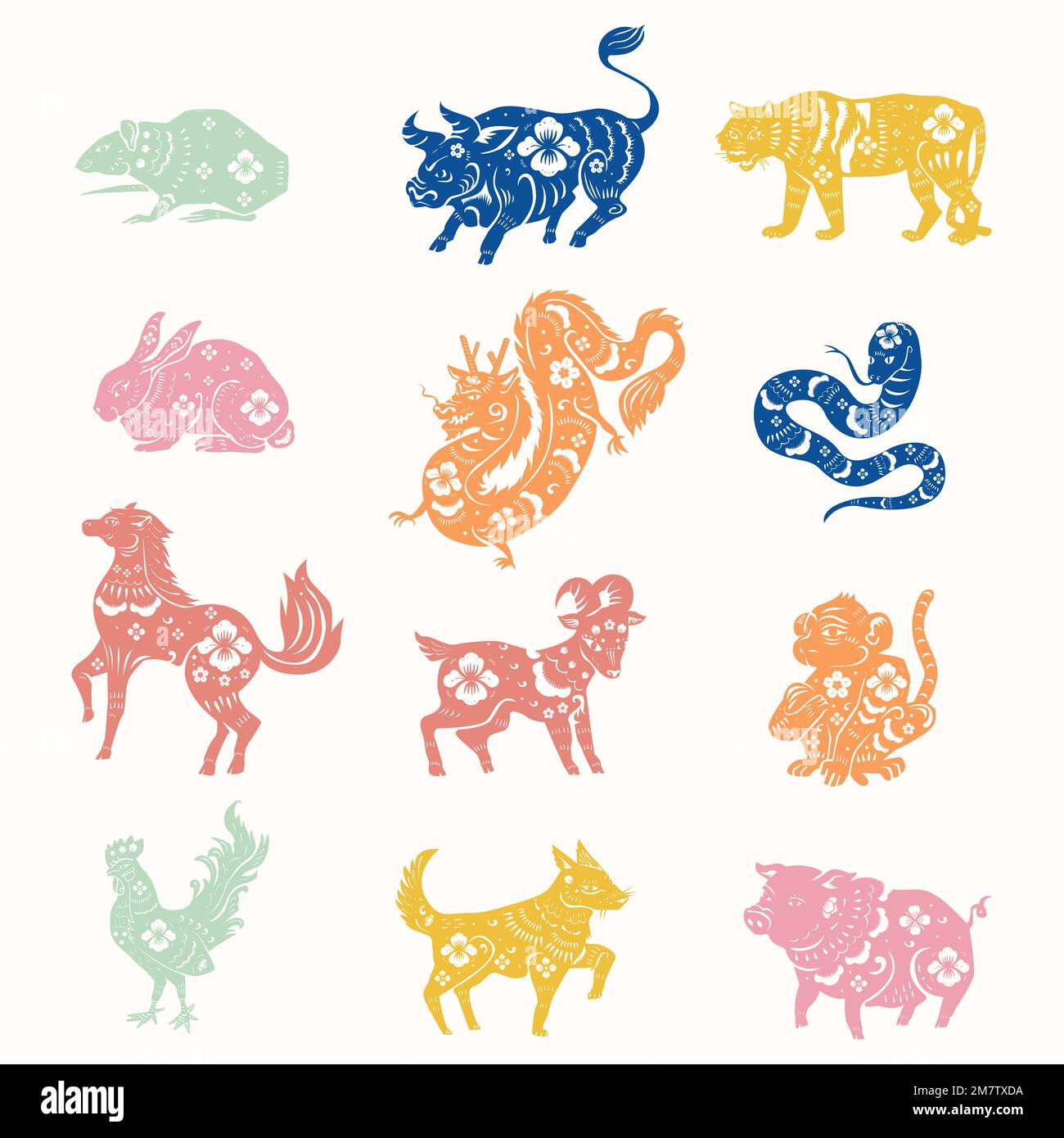 Collection chinese year calendar animals Vector Image