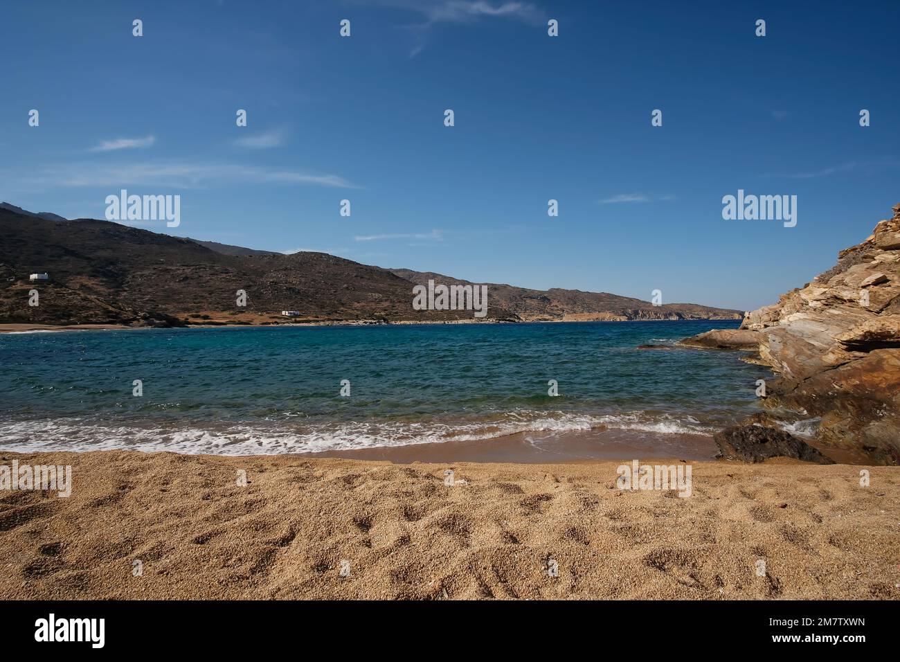 The amazing sandy and turquoise beach of Kalamos in Ios Cyclades Greece Stock Photo