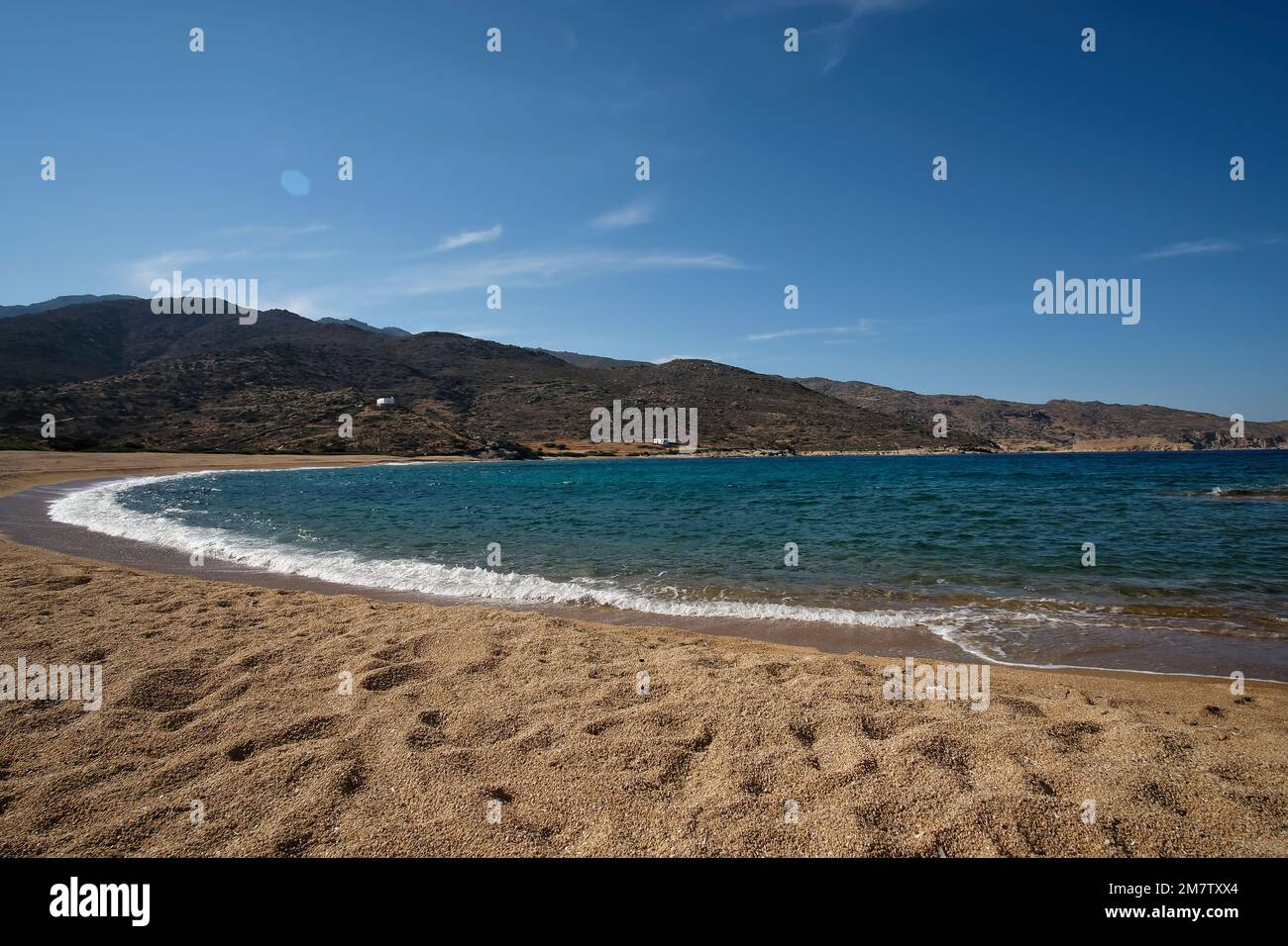 The amazing sandy and turquoise beach of Kalamos in Ios Cyclades Greece Stock Photo