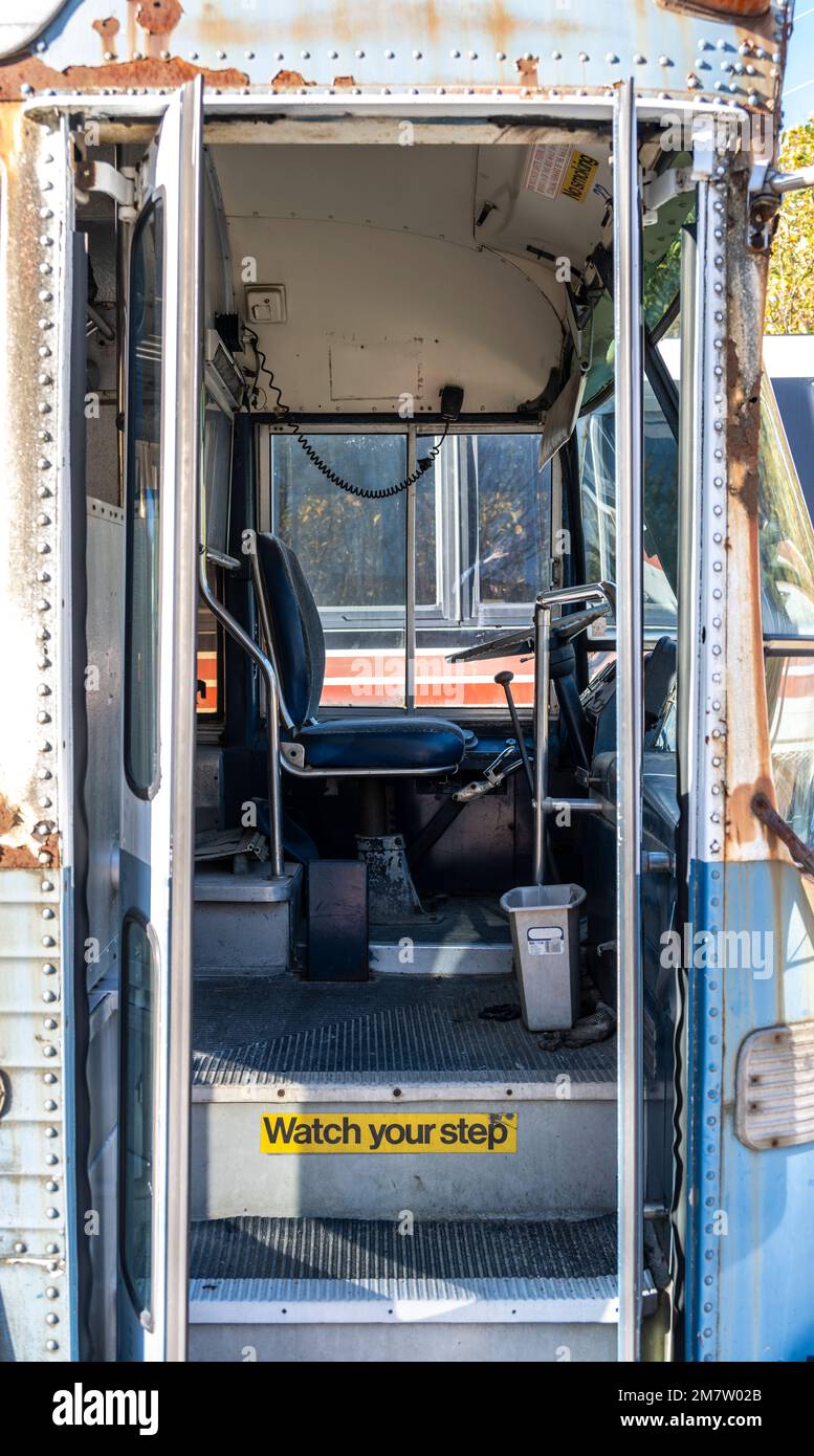entrance door to old transit bus Stock Photo Alamy