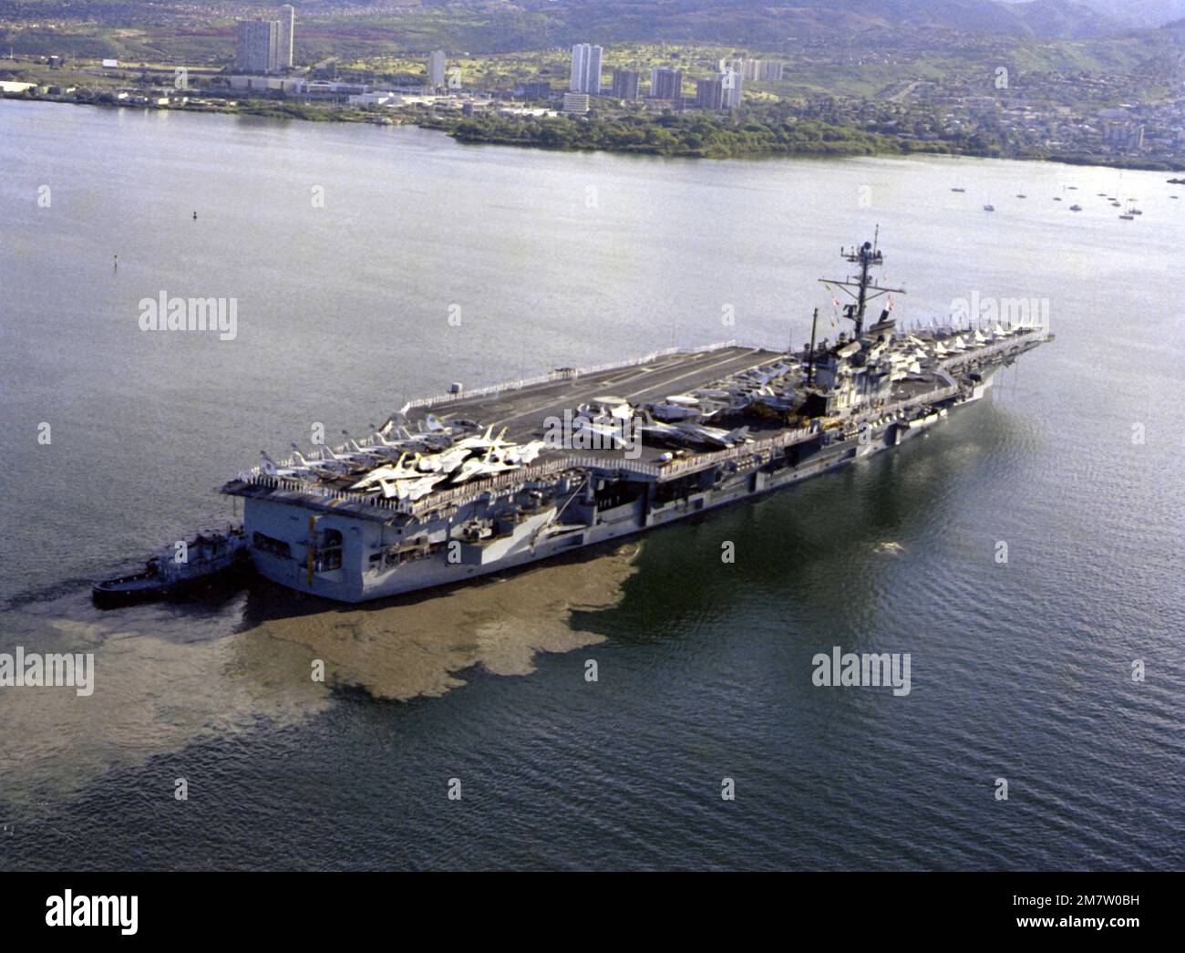 A starboard quarter view of the aircraft carrier USS RANGER (CV-61 ...